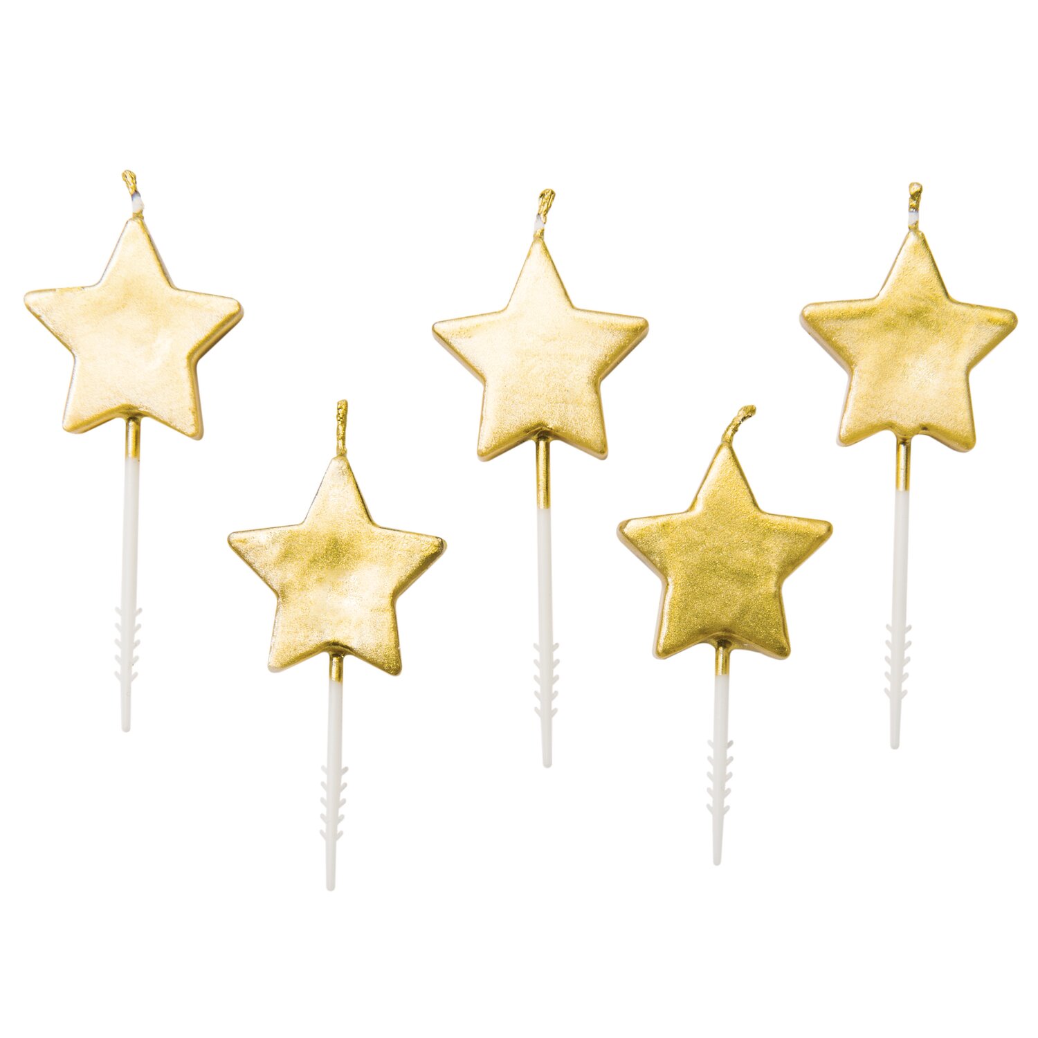 Kerzen Sterne Gold, Rico Design, festliche Sternkerzen auf Stäbchen für Kuchen und Torten, metallischer Farbton, Set mit 5 Stück für Geburtstage und Feiern