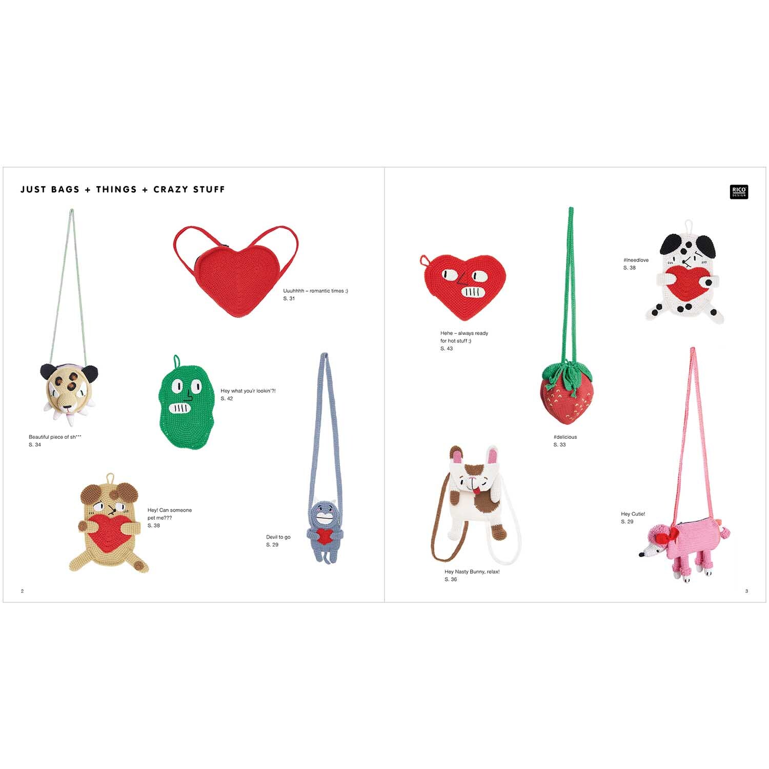 Cotton Aran - Just Bags + Things + Crazy Stuff Deutsch: Bunte, kreative Taschen in Tier- und Herzformen von Rico Design. Ideal für Kinder.