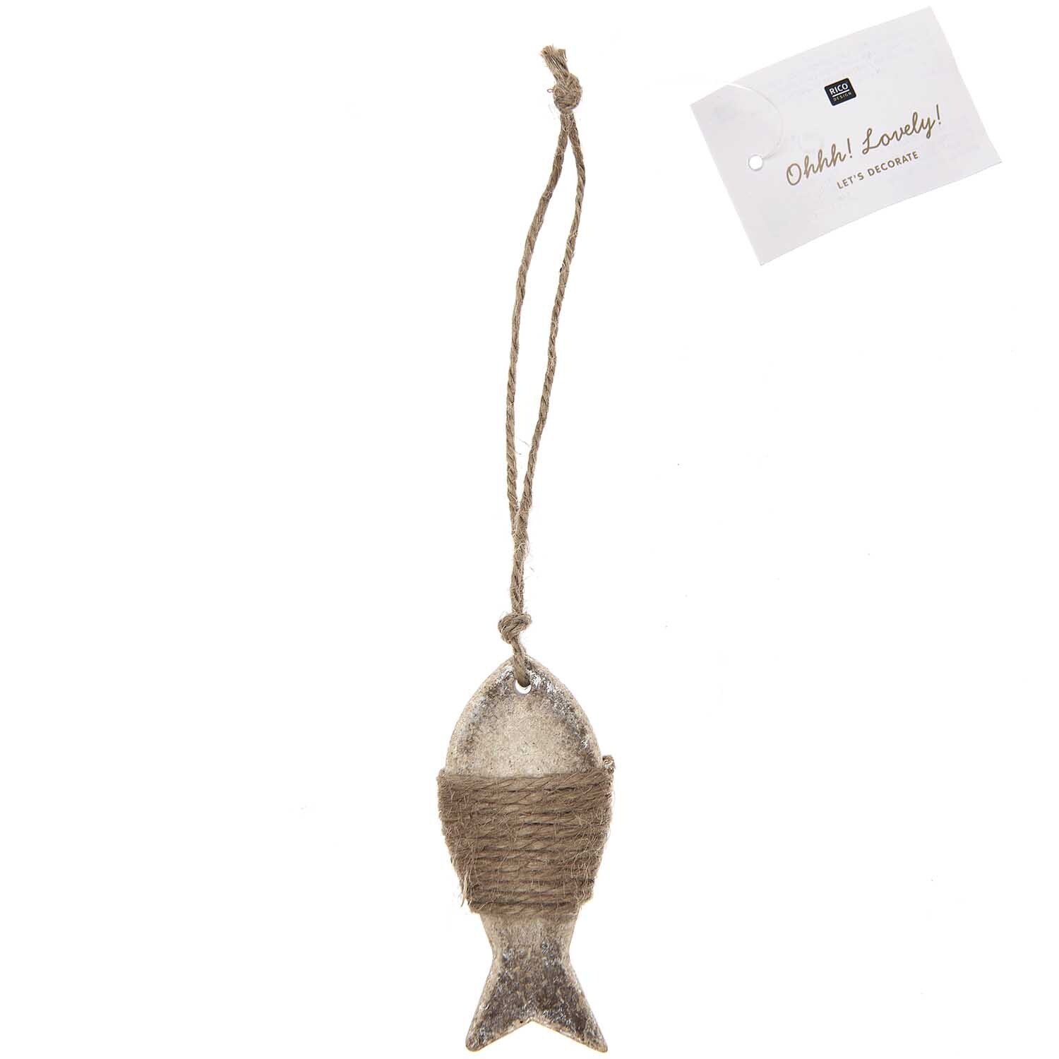 Holzhänger Fisch mit Juteband natur 8,5x3,5cm von Rico Design