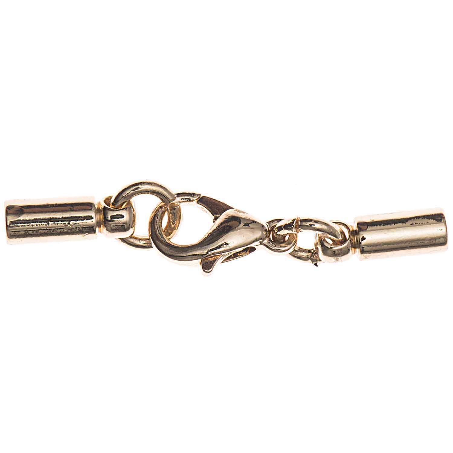 Karabiner mit Endkappen gold 3mm von Rico Design. Goldener Karabiner mit zwei Endkappen, ideal für Schmuckdesigns.