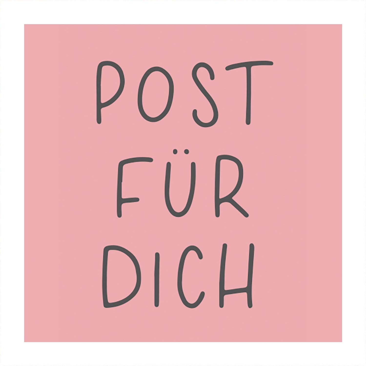 Stempel Post für dich rosa 35x45mm von May&Berry zeigt den Text "Post für dich" auf rosa Hintergrund.