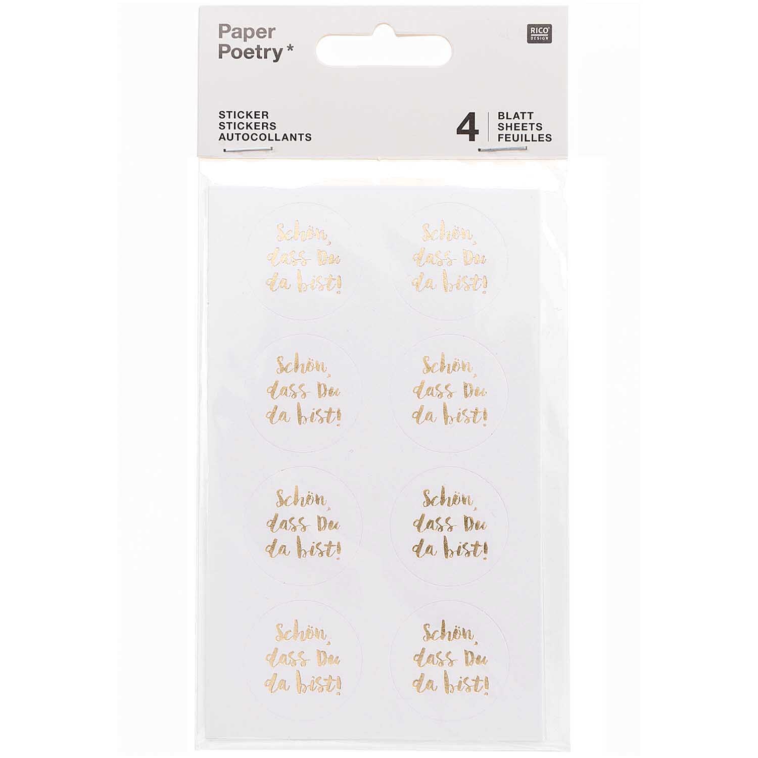 Paper Poetry Sticker Schön dass du da bist weiß 4 Blatt von Rico Design