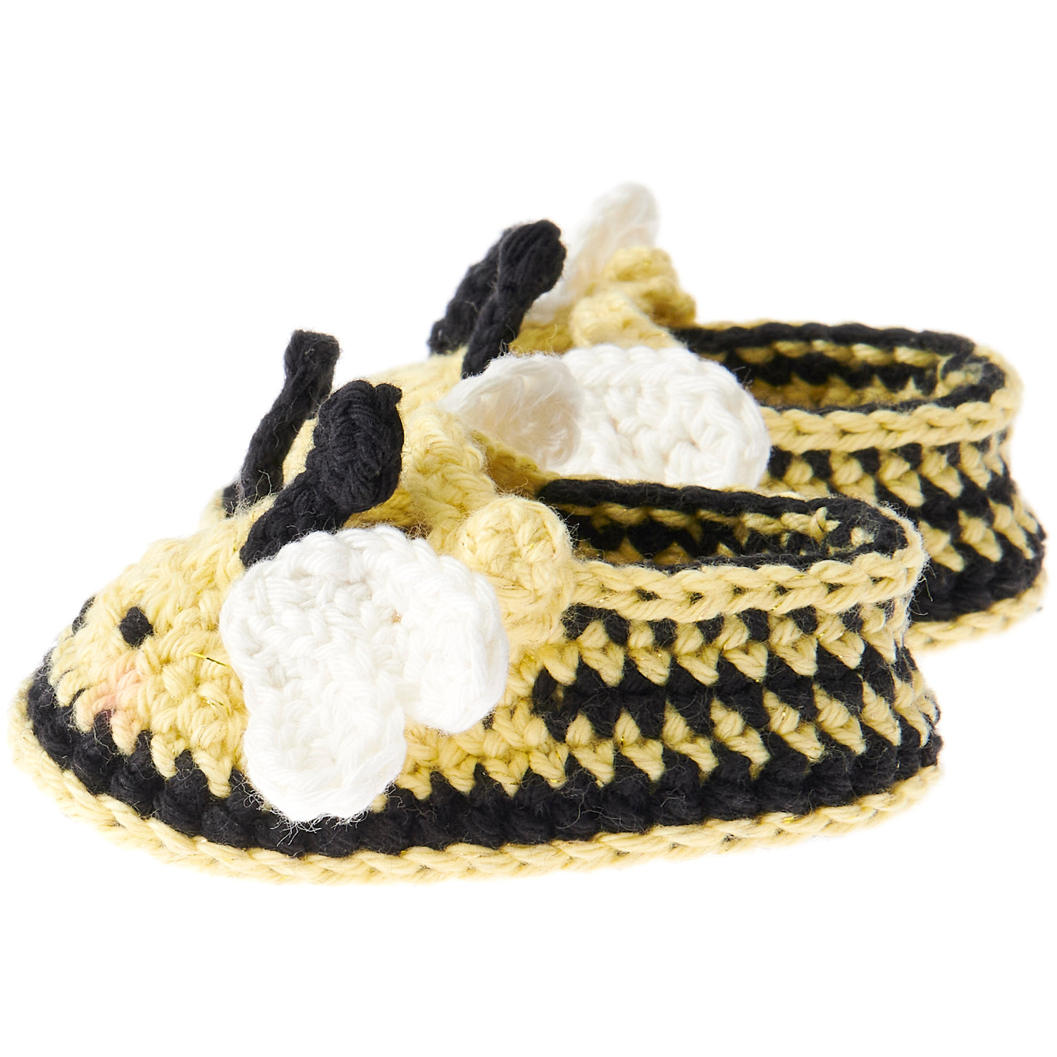 Ricorumi Häkelset Baby Booties Biene: Gelbe und schwarze gehäkelte Babyschuhe in Bienenform von Rico Design. Ideal für kleine Füße.