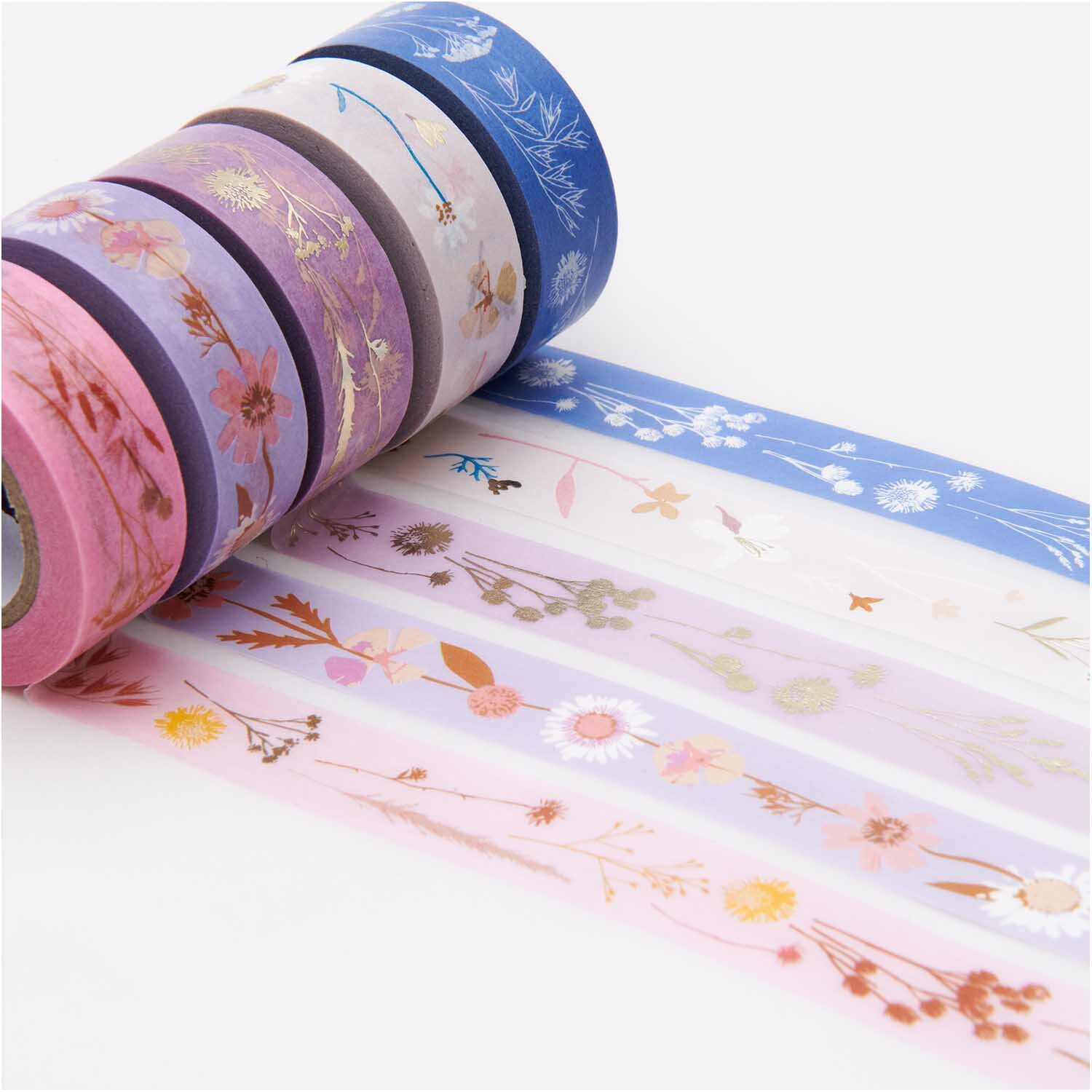 Paper Poetry Tape Set Trockenblumen von Rico Design, 5-teilig, zeigt bunte Washi-Tapes mit floralen Mustern. Ideal für kreative Bastelprojekte.