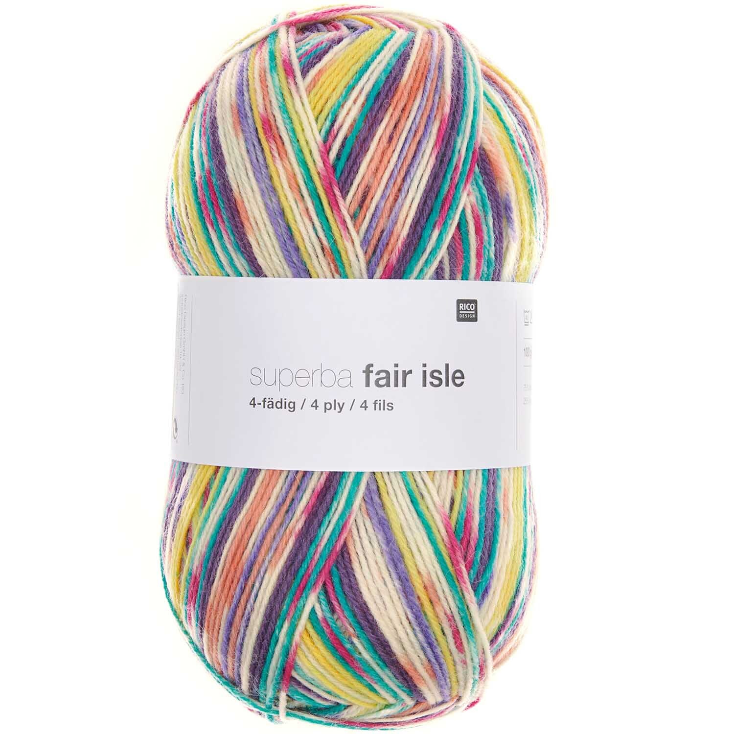 Superba Fair Isle 4-fädig Wolle in lebhaften Lachs-Türkis-Tönen von Rico Design, 100g Knäuel.