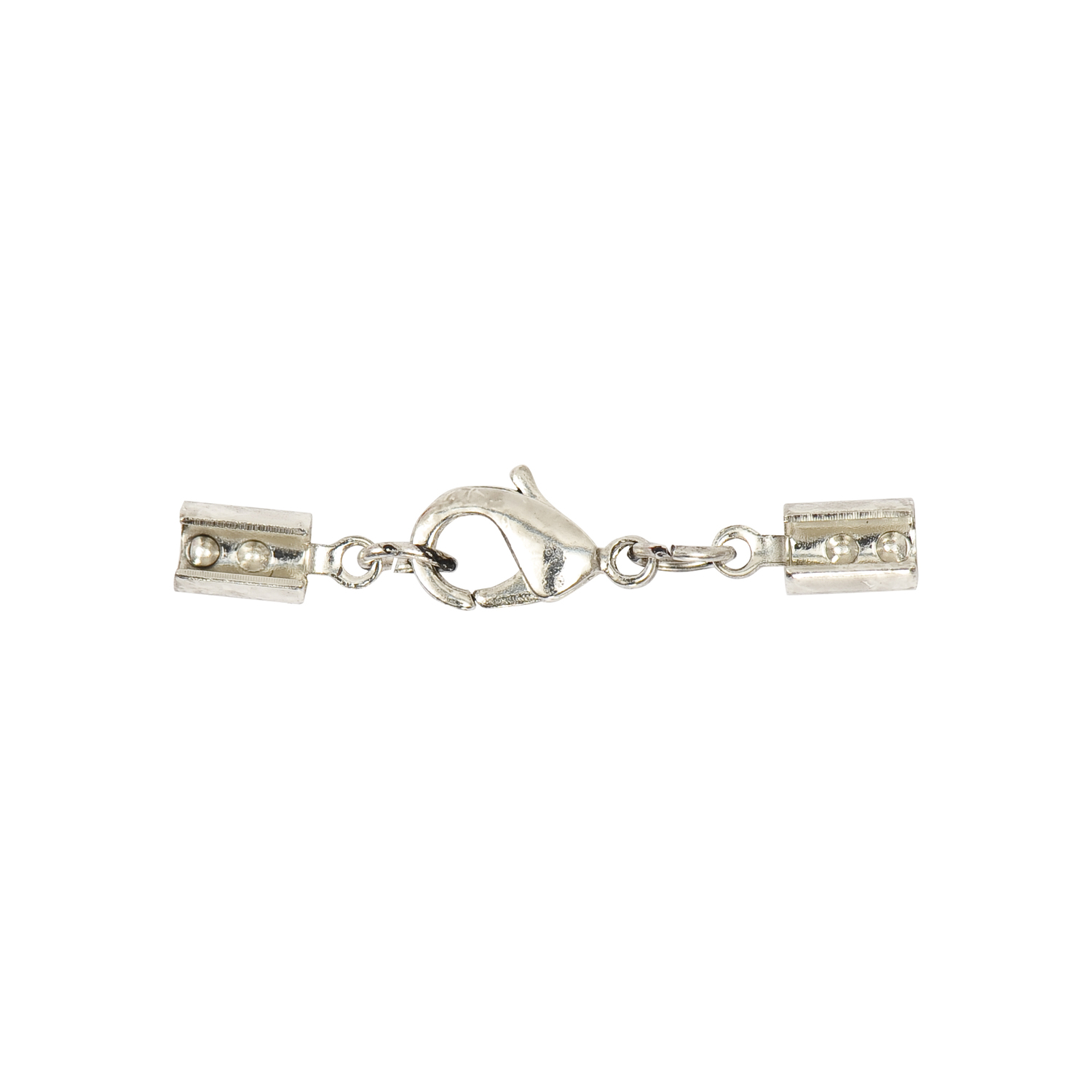 Lederbandverschluss silber 3mm von Rico Design, zeigt einen eleganten silbernen Verschluss mit Karabinerhaken.