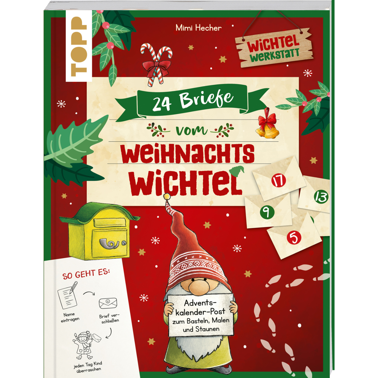 24 Briefe vom Weihnachtswichtel - Adventskalenderbuch mit rotem Cover, illustriertem Wichtel und Briefen, Marke TOPP.