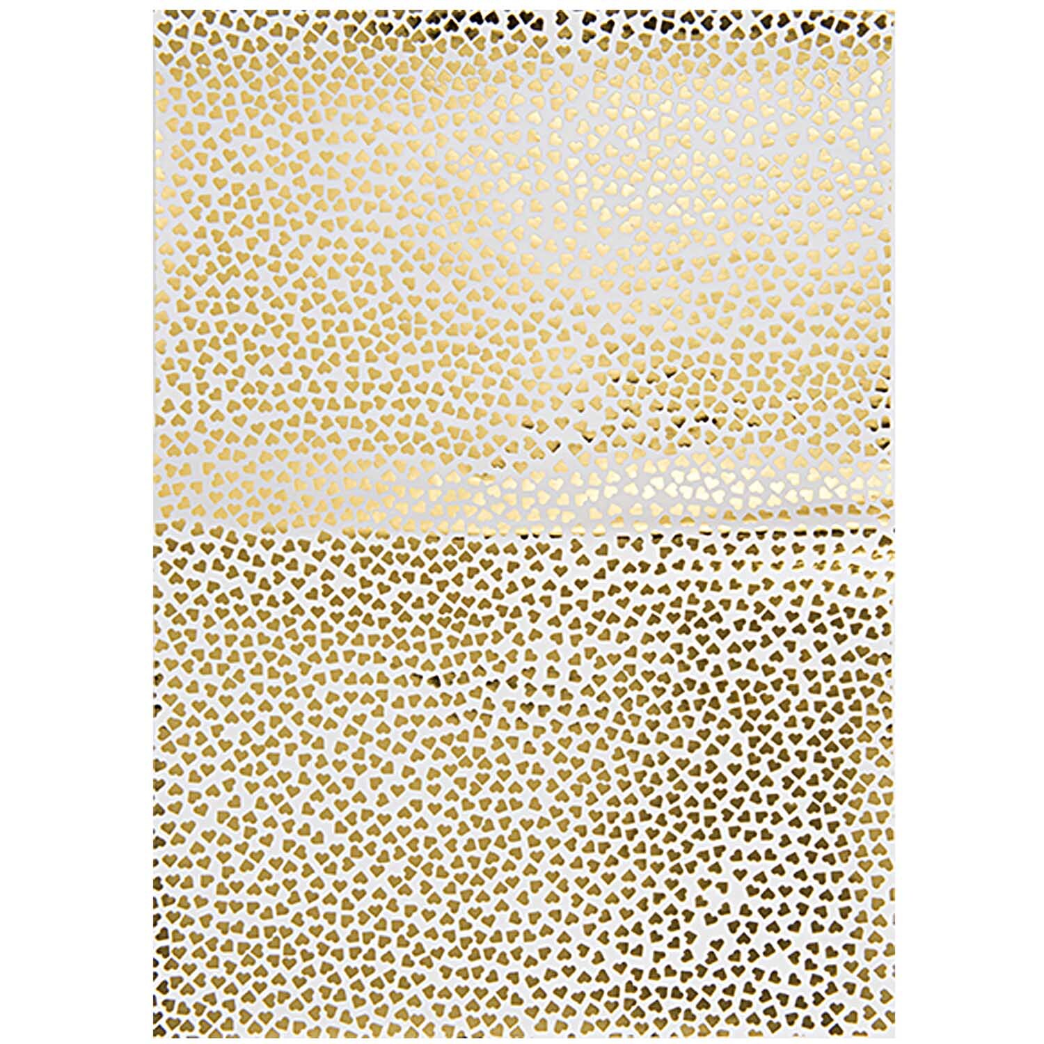 Paper Patch Papier Herzen gold 30x42cm mit glänzenden Herzmustern von Rico Design auf weißem Hintergrund.