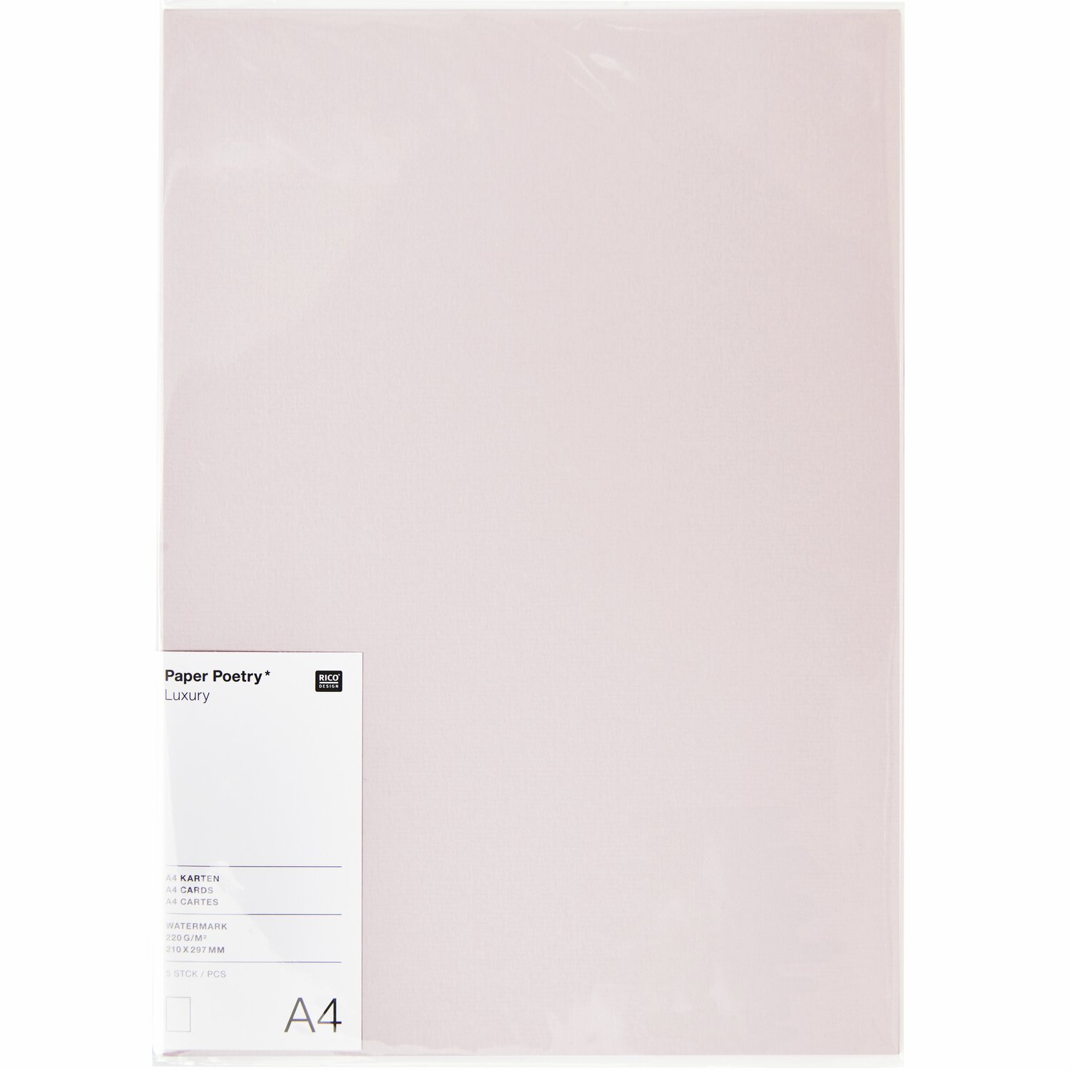 Paper Poetry Luxury Karten A4 in zartem Rosa, 5 Stück, von Rico Design, ideal für kreative Projekte.