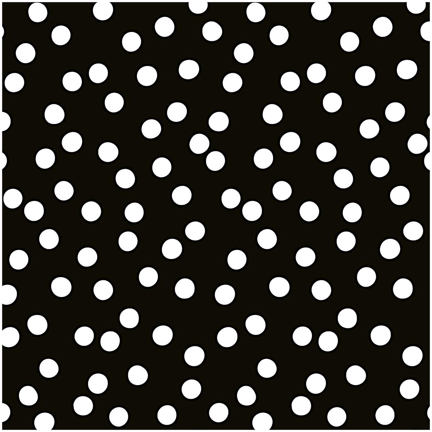Stoff schwarz Punkte groß weiß 140cm von Rico Design: Schwarzer Stoff mit großen weißen Punkten, ideal für kreative Nähprojekte.