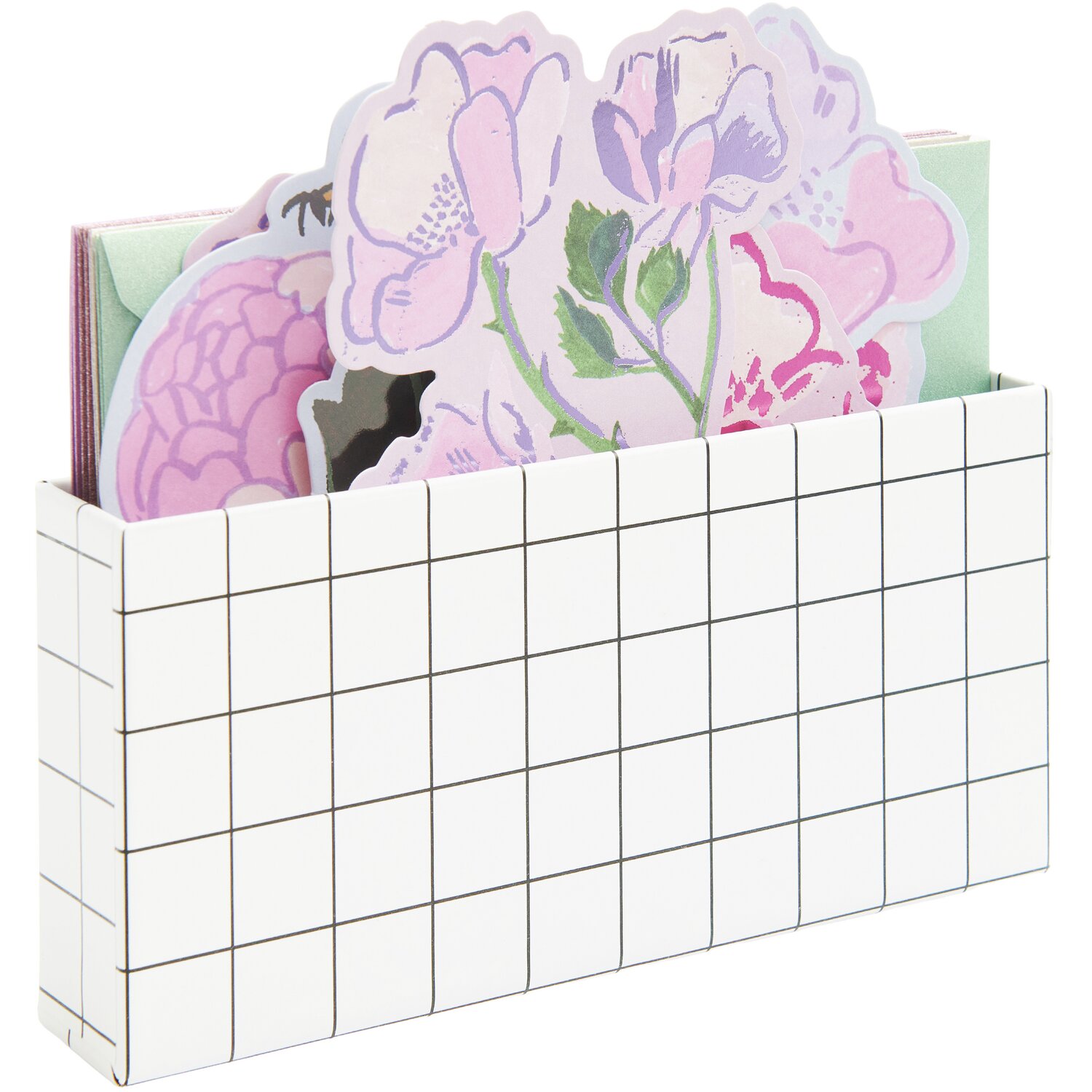 Paper Poetry Kartenset La Vie en Rose Ostern von Rico Design, 16-teilig, mit floralen Motiven in einer stilvollen, karierten Box.