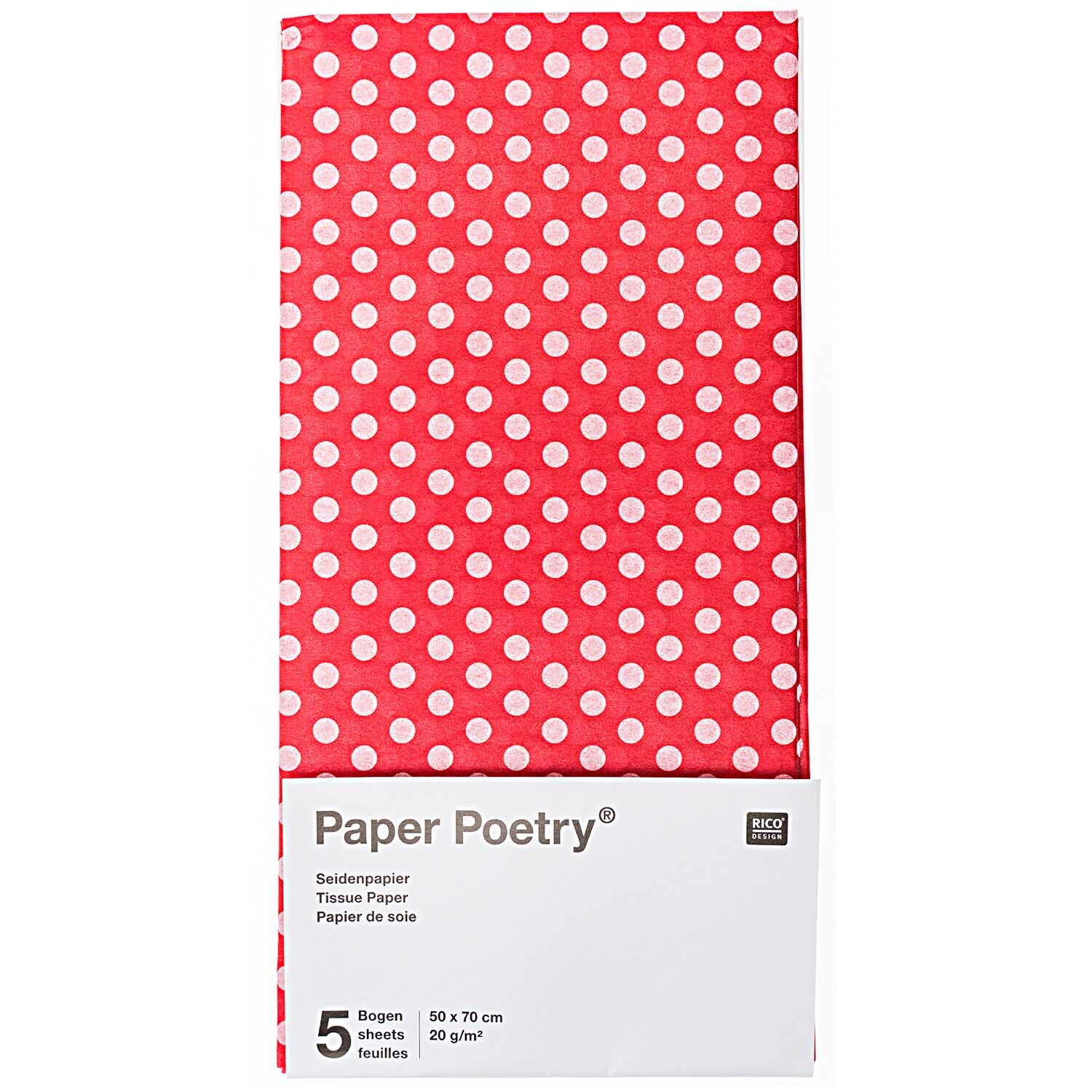 Paper Poetry Seidenpapier rot-weiße Punkte 50x70cm 5 Bogen von Rico Design