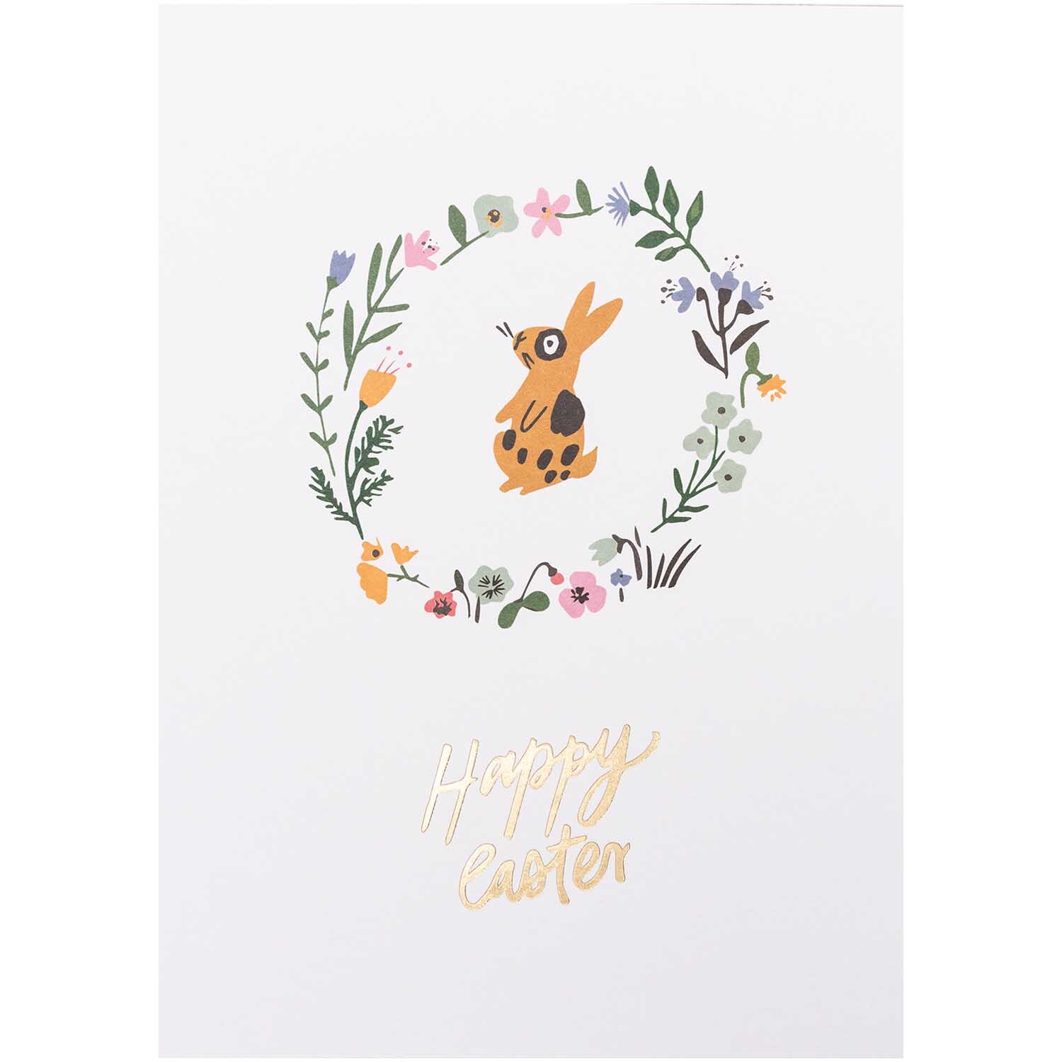 Paper Poetry Postkartenblock Bunny Hop mit einem Hasenmotiv, umgeben von floralen Elementen. Ideal für Ostergrüße. Marke: Rico Design.