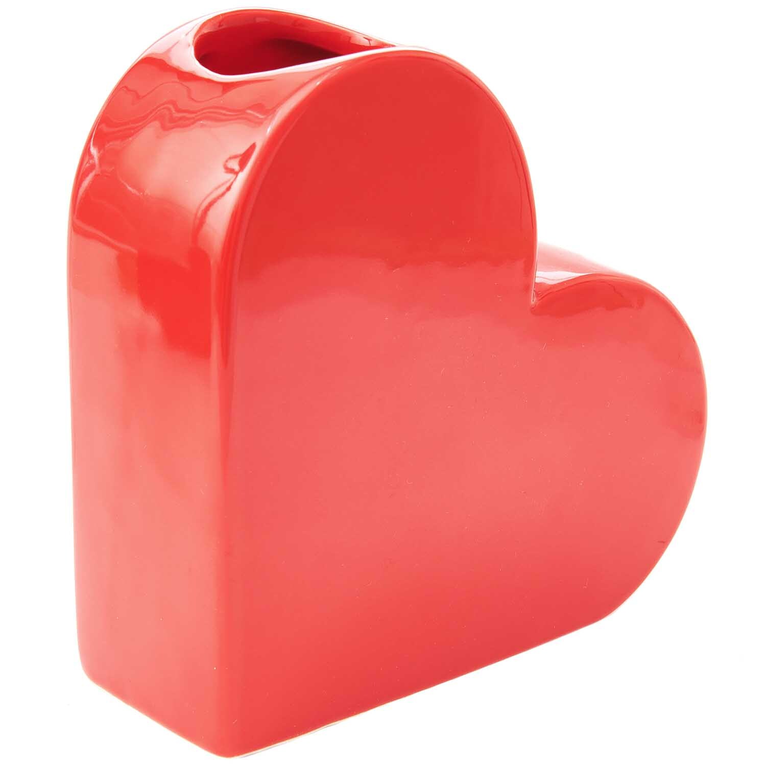 Keramik Vase Herz groß 16x6x16cm in leuchtendem Rot von Rico Design, ideal für stilvolle Dekoration.