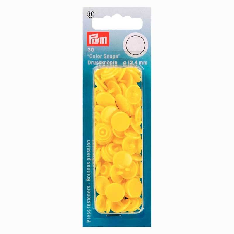 Color Snaps Druckknöpfe hellgelb von Prym, 12,4mm, 30 Stück in einer transparenten Verpackung.