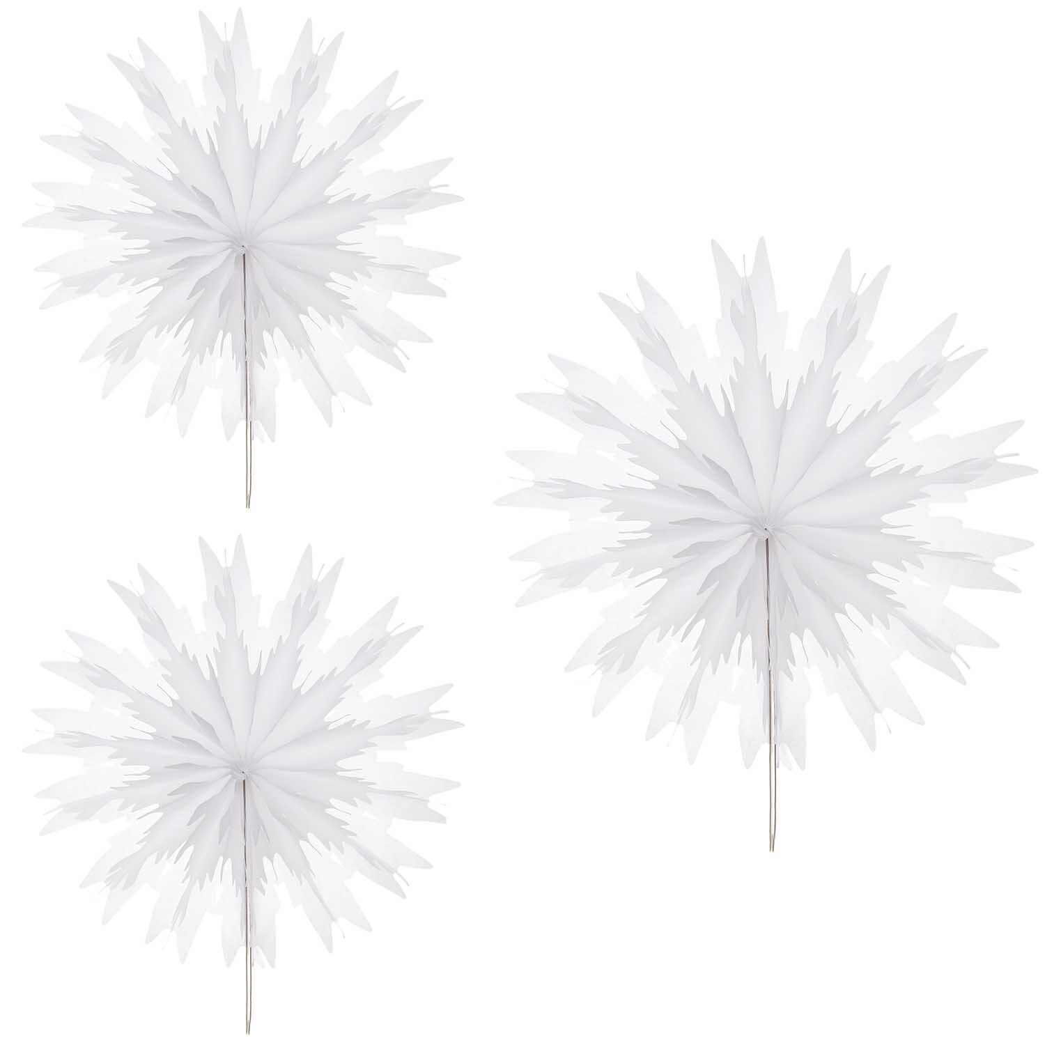 Wabenpapiersterne Eiskristall in Weiß von Rico Design, drei dekorative Sterne in Schneeflockenform.
