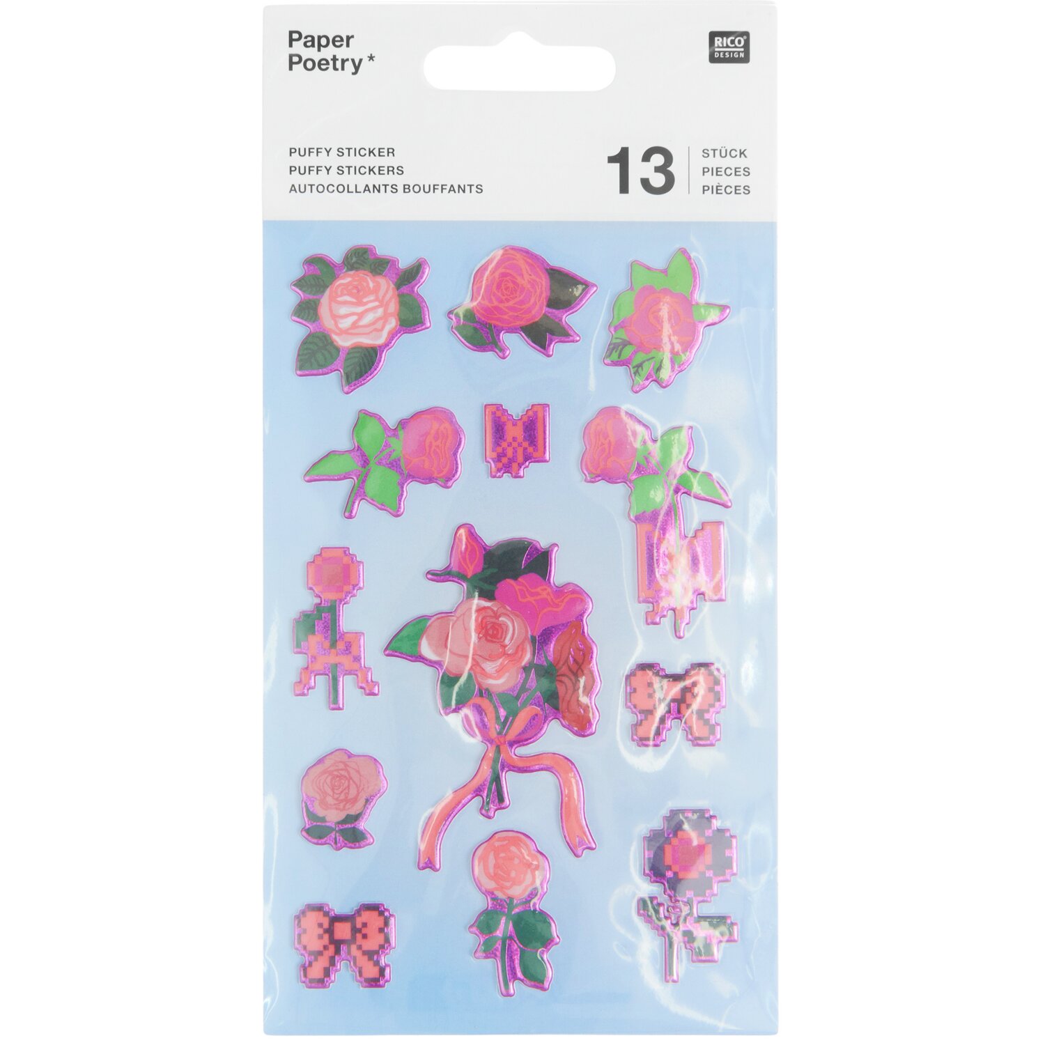 Paper Poetry Puffy Sticker La Vie en Rose Rosen 1 Blatt von Rico Design