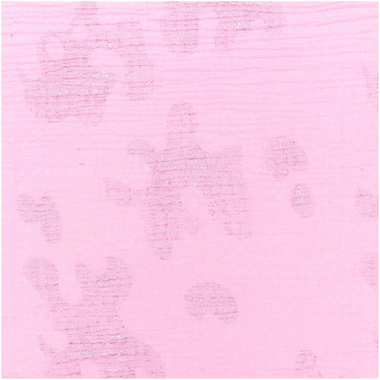 Stoffabschnitt Krinkelmusselin bonbonrosa 50x130cm mit Hot Foil von Rico Design, zeigt zarte Muster auf weichem, rosa Hintergrund.