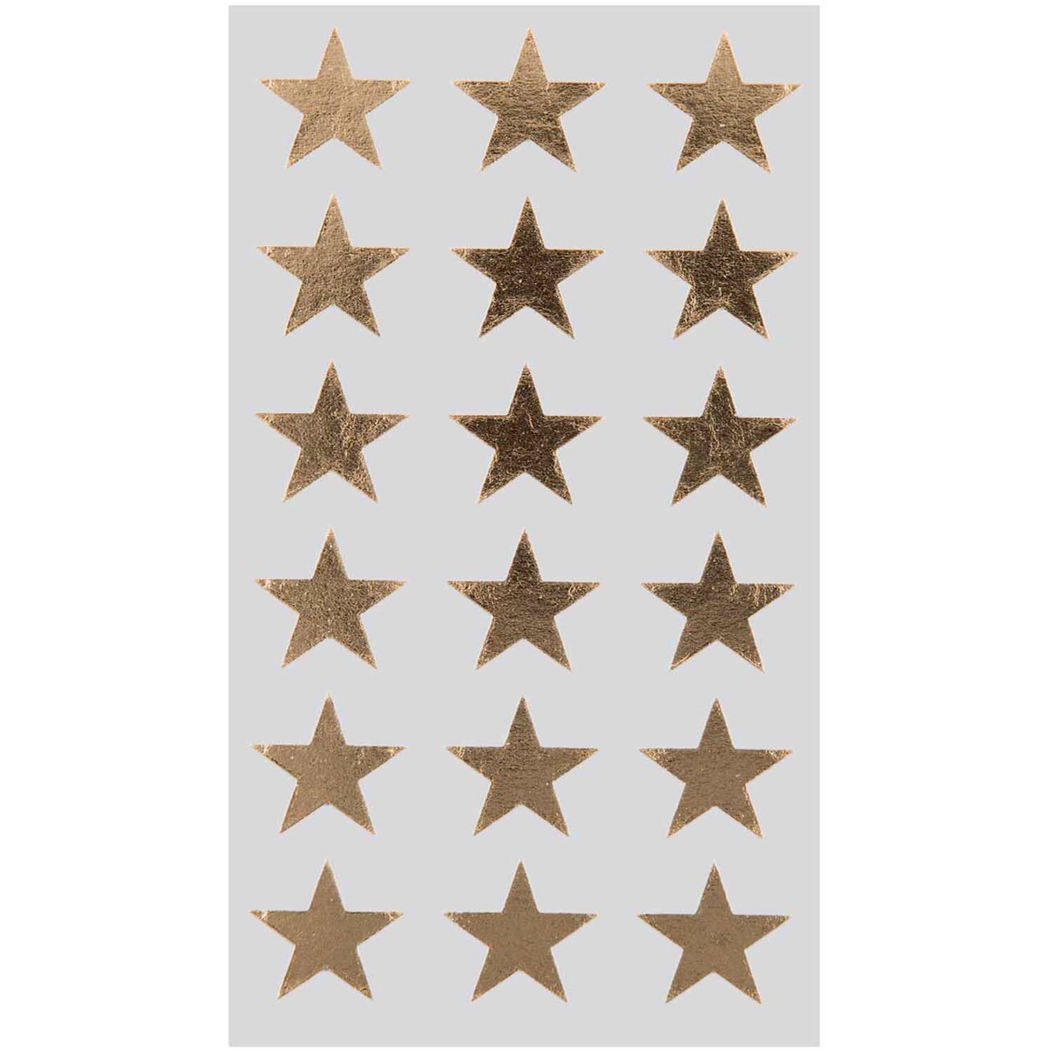 Paper Poetry Sticker Sterne gold 18mm 4 Bogen von Rico Design, zeigt goldene Sterne auf weißem Hintergrund. Ideal für kreative Projekte.