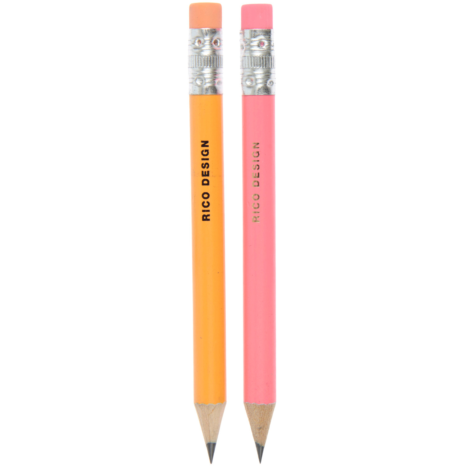 Mini-Bleistiftset Pink/Orange: Zwei kurze Bleistifte in leuchtenden Farben von Rico Design.