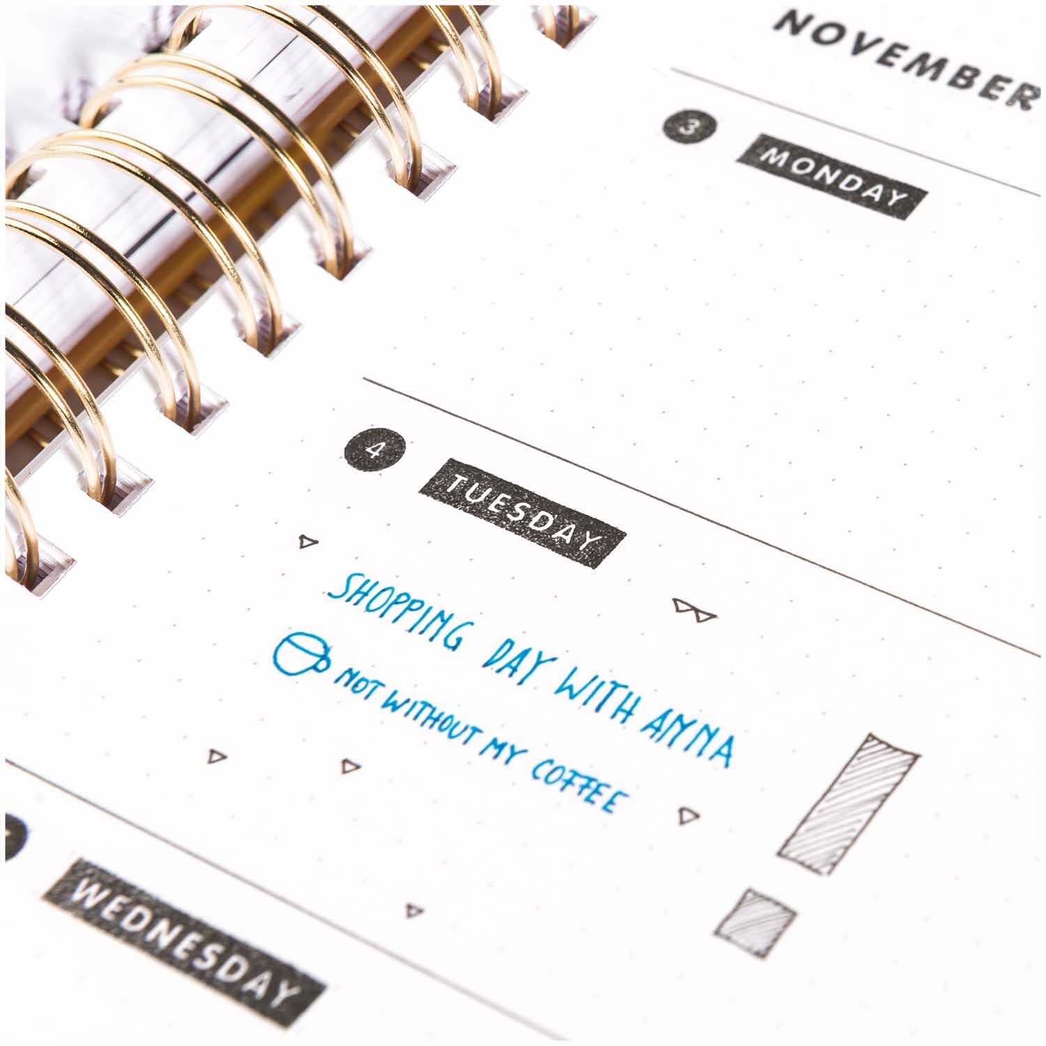 Paper Poetry Silikonstempel-Set für Bullet Journals zeigt einen Kalender mit handschriftlichen Notizen. Perfekt für kreative Planer.