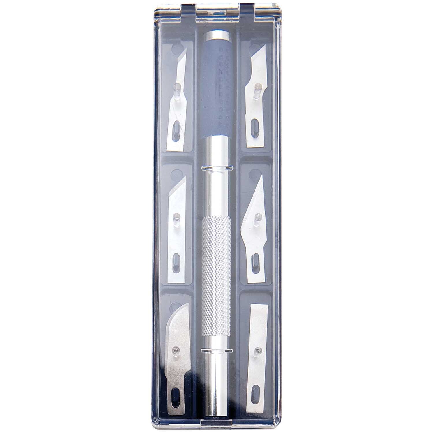 Cutter Schneidesortiment magnetisch, 7-teilig, in einer transparenten Box mit verschiedenen Klingen, ideal für präzises Schneiden.
