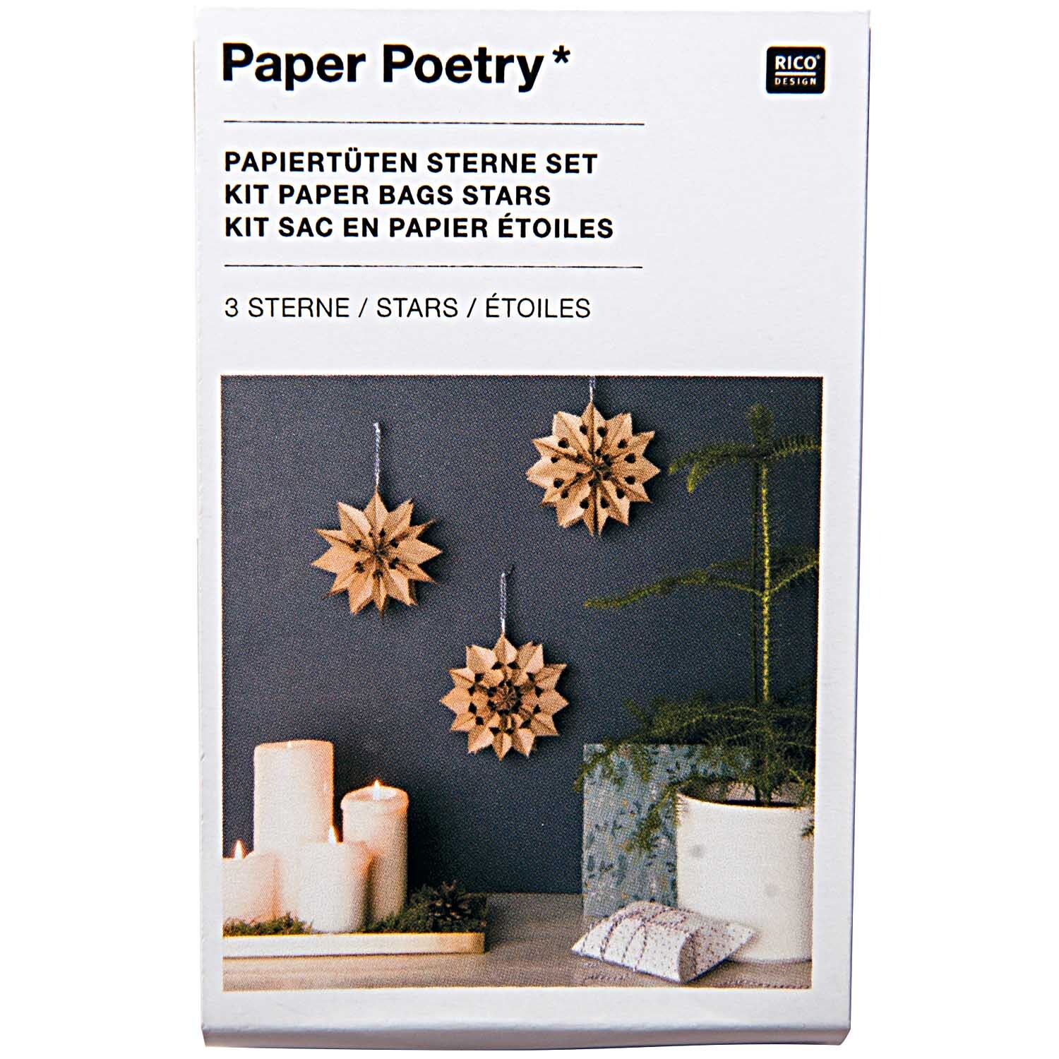 Paper Poetry Bastelset Papiertüten-Sterne klein Farbe naturbraun von Rico Design