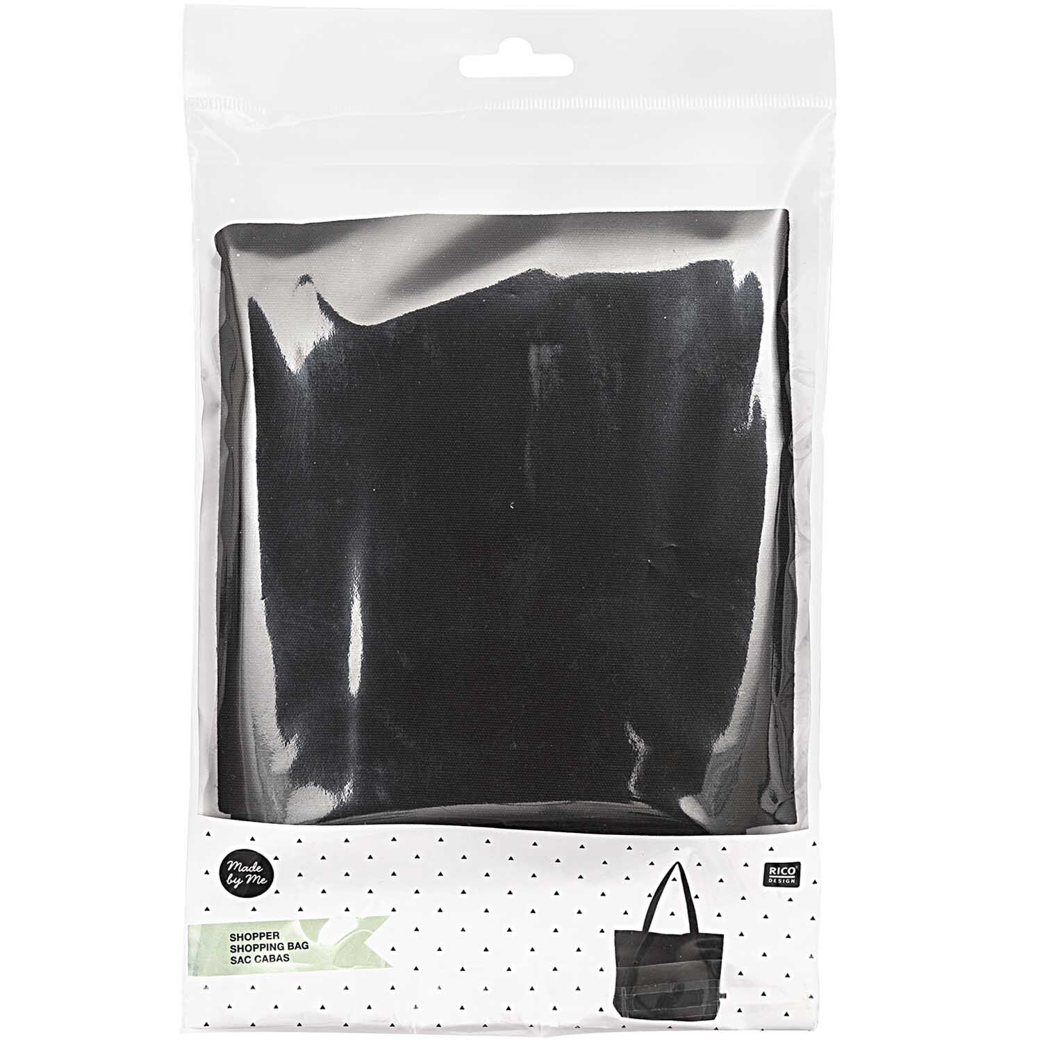 Tasche mit langen Henkeln von Rico Design, schwarz, verpackt in transparenter Hülle, 44,5x34x33,5cm. Ideal für stilvolle Aufbewahrung.