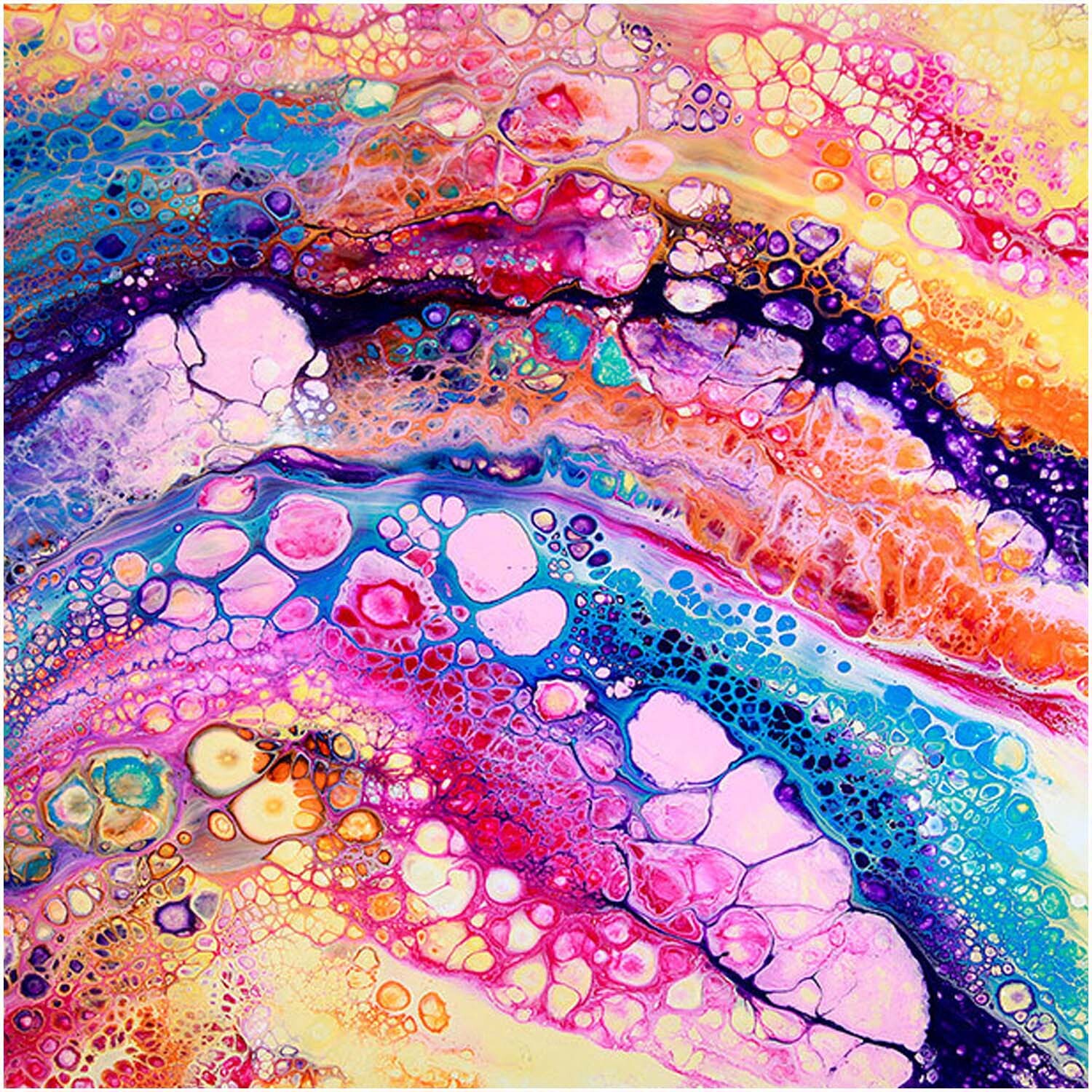 Acrylic Pouring: Lebendiges Kunstwerk mit fließenden Farben und zellartigen Mustern von TOPP.