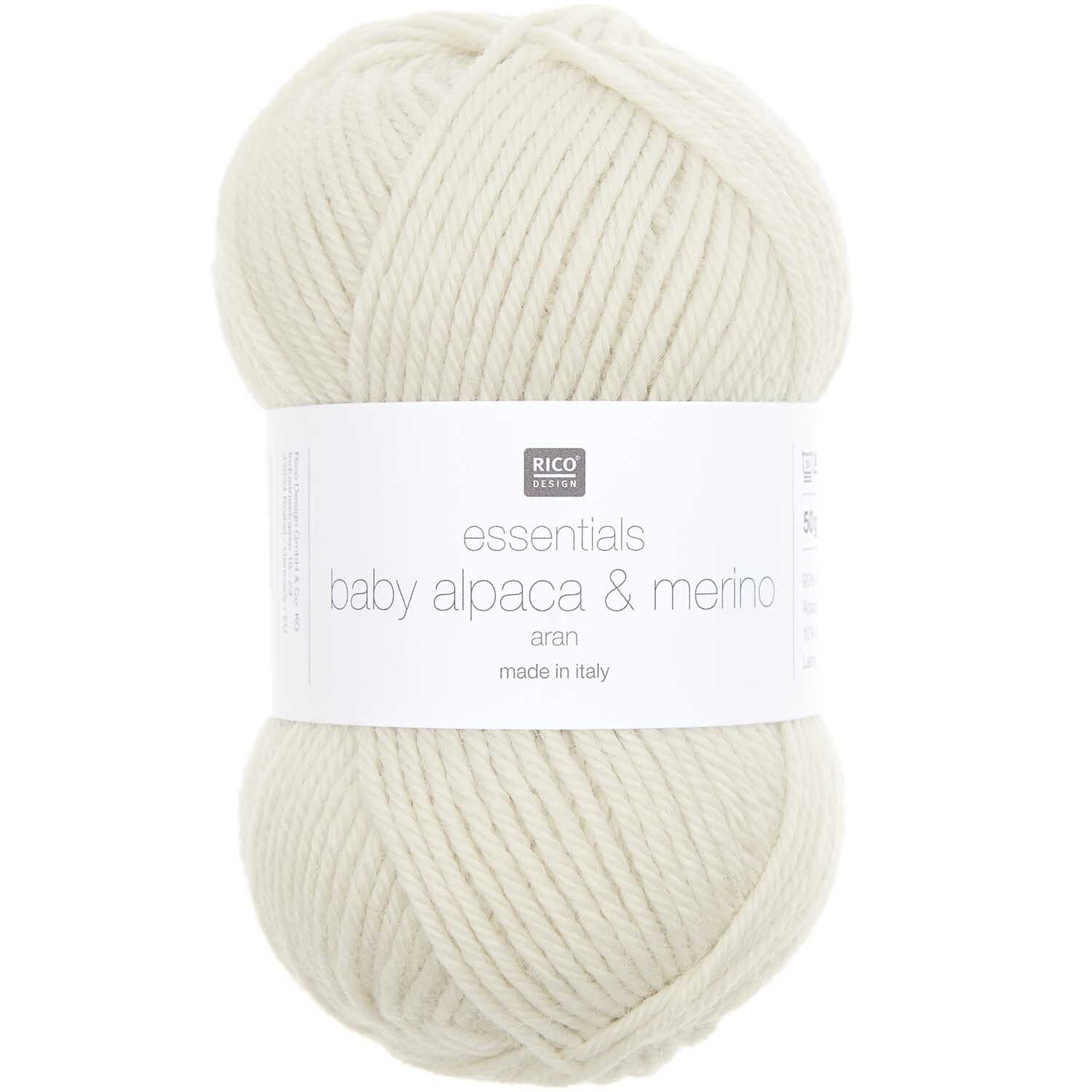 Essentials Baby Alpaca & Merino aran Wolle in Creme von Rico Design, ideal für Stricksets.