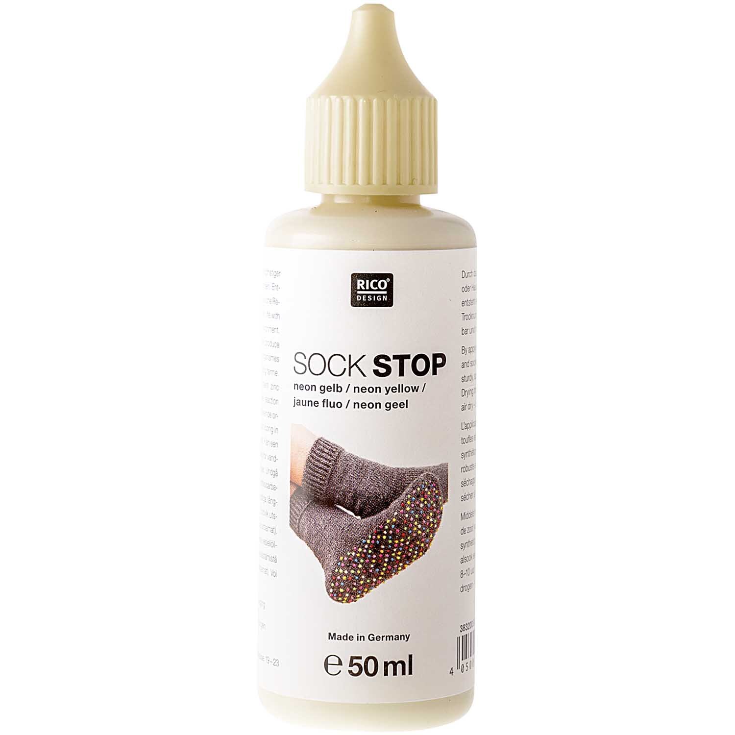 Sock Stop 50ml von Rico Design in Creme. Flasche mit Applikator, ideal zum Rutschfestmachen von Socken.