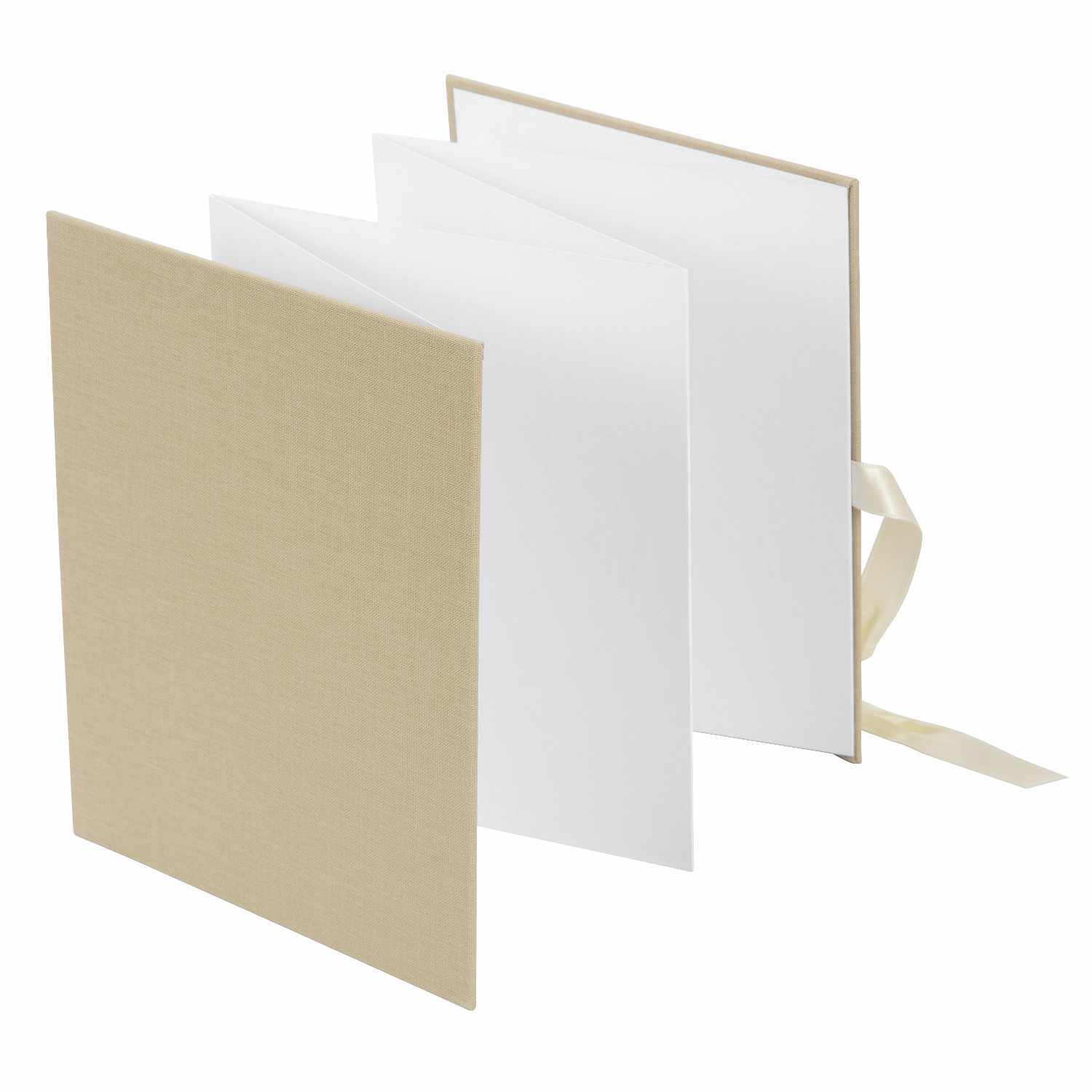 Leporello 15,5x19cm für 10 Fotos mit weißen Seiten, sandfarbenes Cover, Marke goldbuch. Ideal für Erinnerungen.