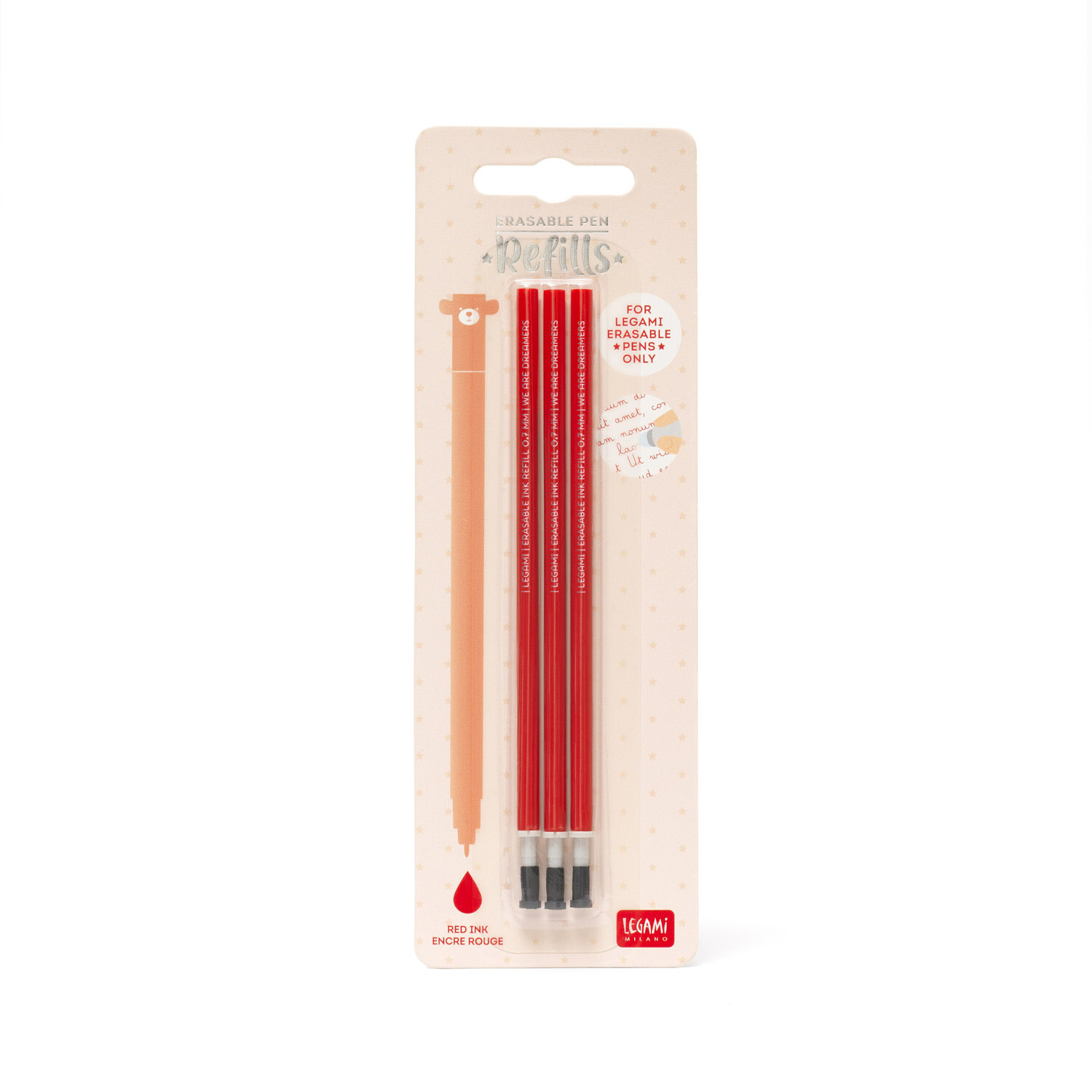 Ersatzminen für löschbaren Gelstift 3 Stück Farbe Rot von Legami 