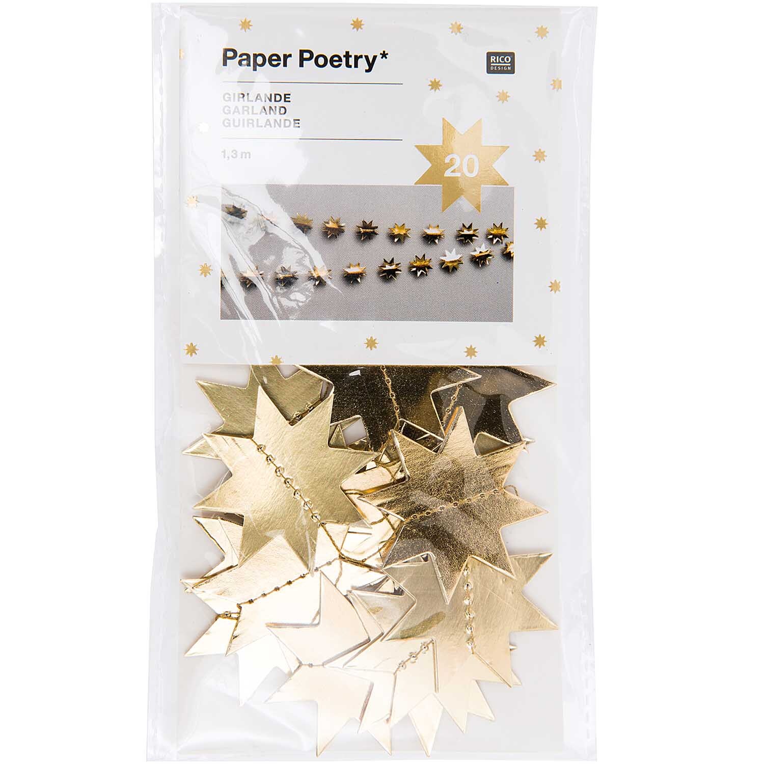 Paper Poetry Girlande Sterne 1,3m Hot Foil Farbe Gold von Rico Design