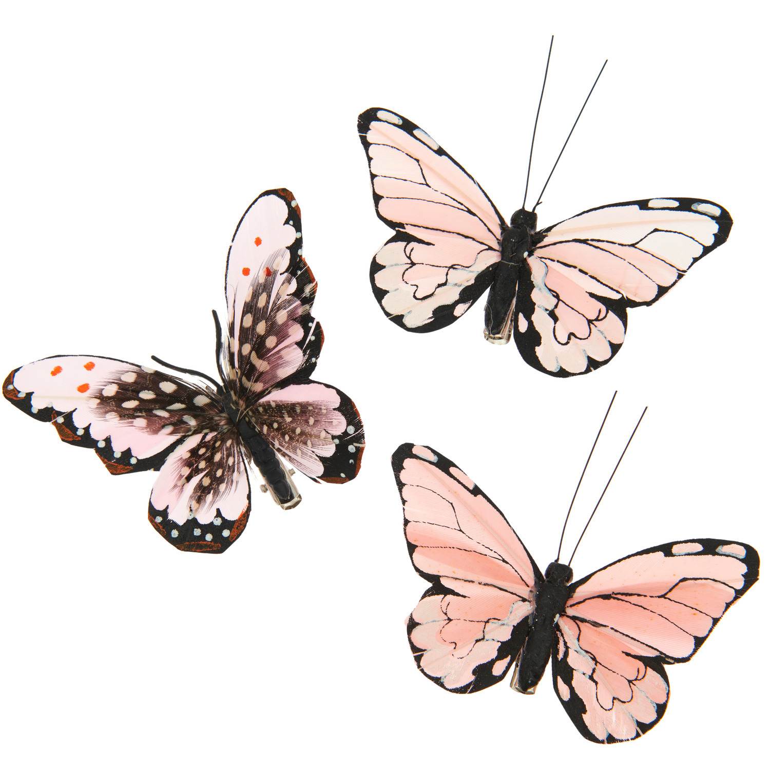 Schmetterling mit Clip Altrosa: Drei zarte Schmetterlinge in Altrosa von Rico Design, 8–9 cm groß.