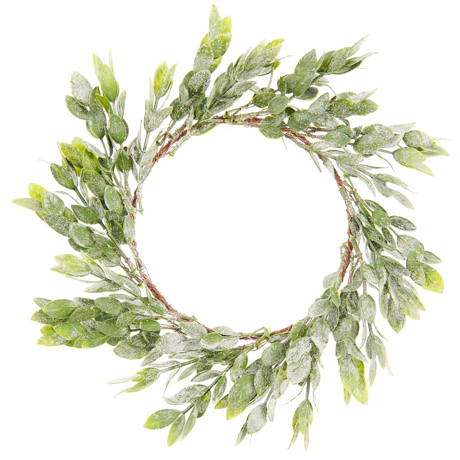 Blätterkranz geeist: Ein dekorativer Kranz mit gefrosteten Blättern, ideal für festliche Anlässe, Ø28cm.