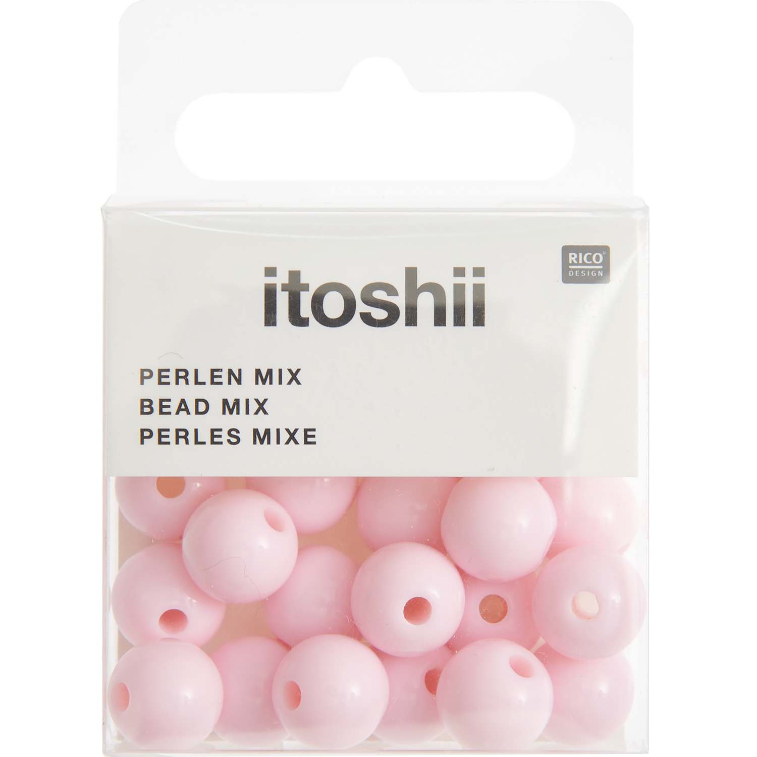 Itoshii Kunststoffperlen 10mm, 24 Stück in Rosa von Rico Design, ideal für kreative Bastelprojekte.
