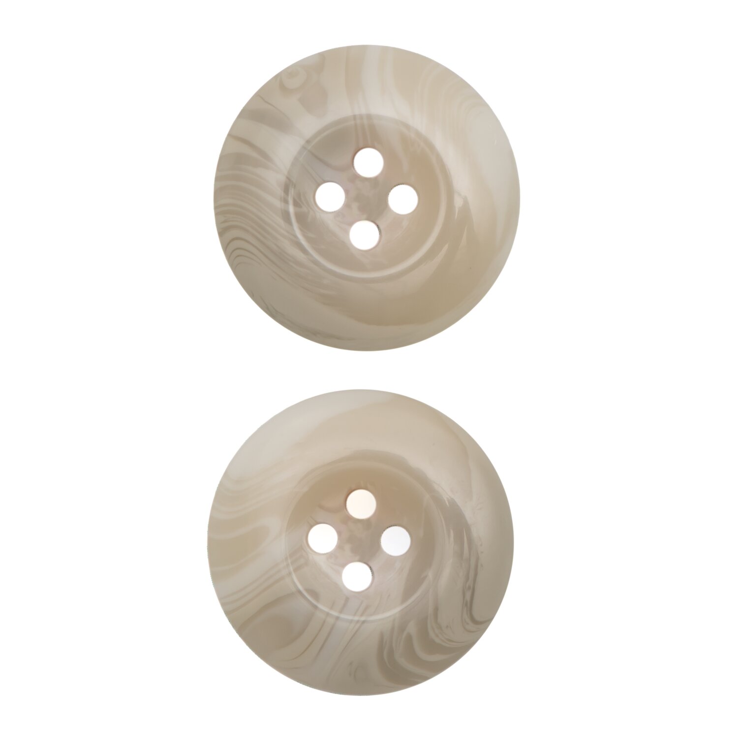 Zwei beige strukturierte Knöpfe mit einem Durchmesser von 2,2cm