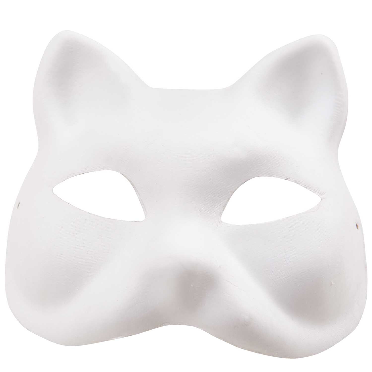 Maske Katzengesicht weiß 18x17cm von Rico Design: Weiße Katzenmaske mit spitzen Ohren und Augenöffnungen. Ideal für kreative Kostüme und Bastelprojekte.