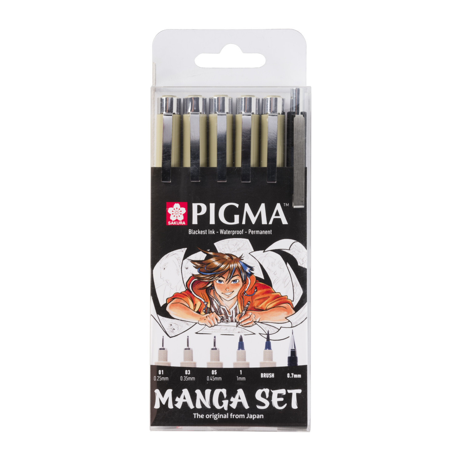 Pigma Micron Manga Set, 6 Stück, SAKURA: Schwarze Fineliner für präzises Zeichnen, ideal für Manga-Künstler.
