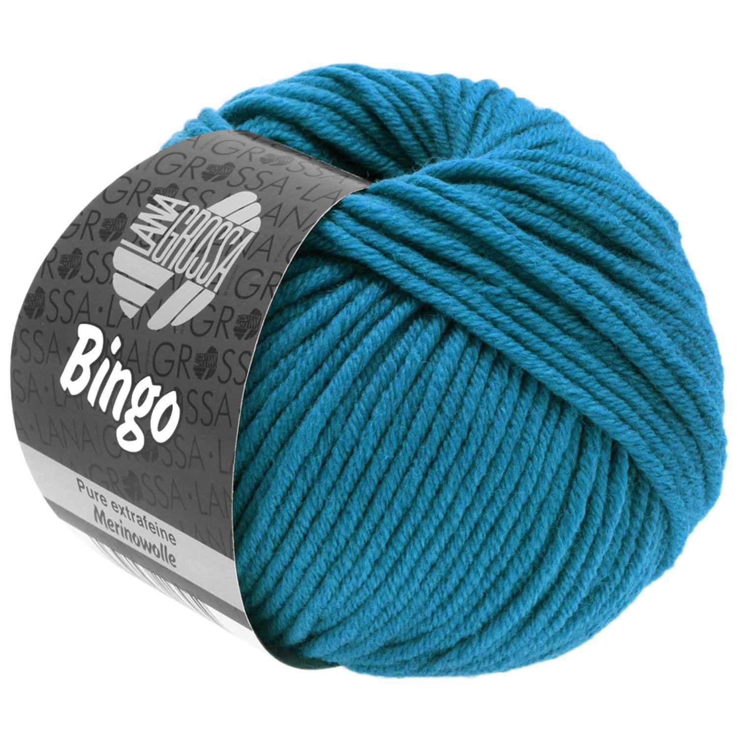 Bingo Wolle von Lana Grossa in Blaupetrol, 50g Knäuel, ideal für Strickprojekte.
