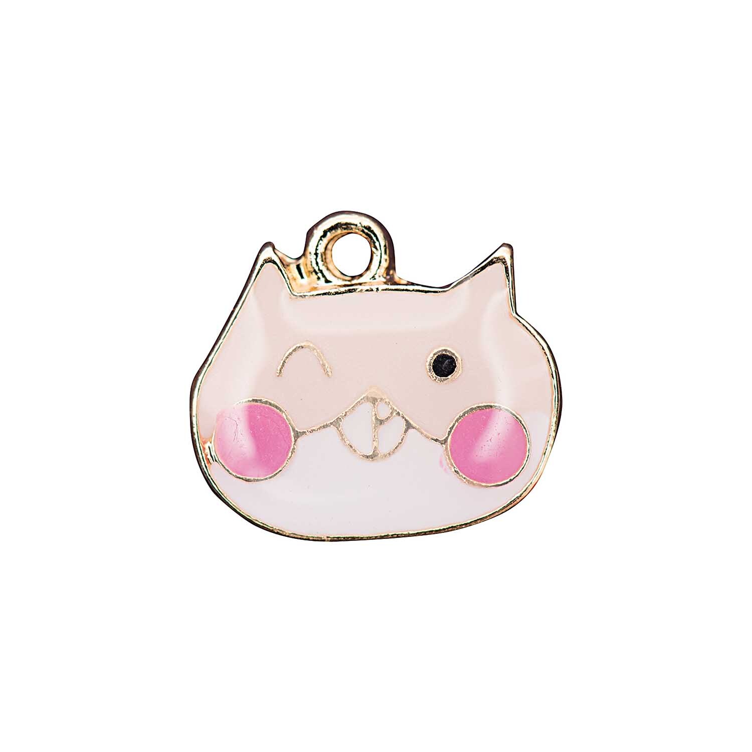 Anhänger Hamster 13,5x11mm Emaille zeigt ein lächelndes Hamstergesicht in Rosa und Weiß von Rico Design. Ideal für Schmuckprojekte.
