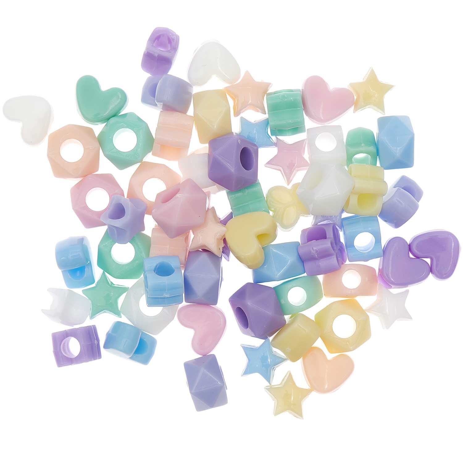 itoshii - Ponii Beads Formmix pastell 9x6mm 256 Stück. Verschiedene Perlenformen in sanften Pastelltönen, ideal für kreative Bastelprojekte.
