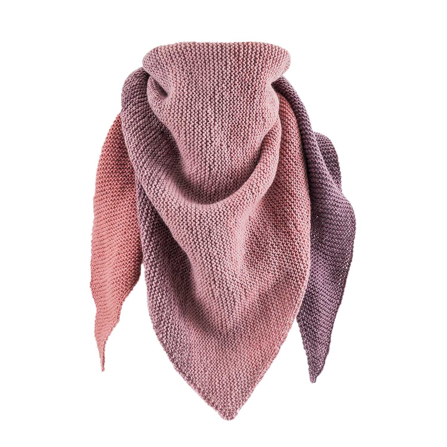 Creative Wool dégradé: Dreieckstuch in Mauve-Rosa von Rico Design, gestrickt aus weicher Wolle.