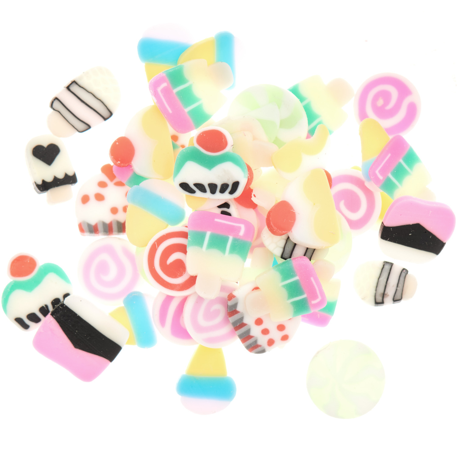 Füllmaterial für Resin Süßigkeiten, bunte Miniaturen in Pastellfarben, ideal für kreative Bastelprojekte.