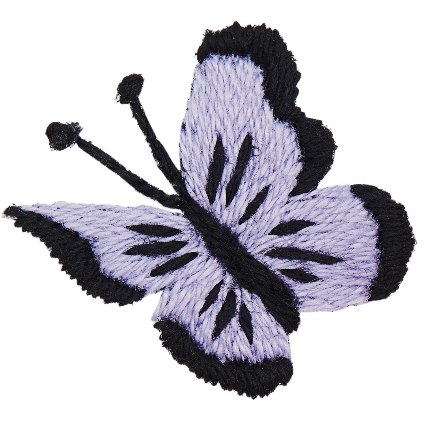 Stick and Stitch Schmetterlinge: Lila und schwarzer gestickter Schmetterling von Rico Design, ideal für kreative Projekte.