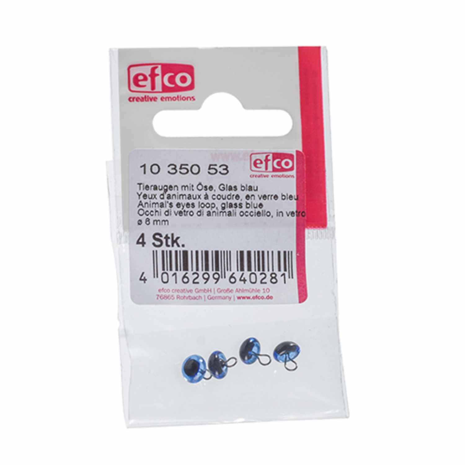 Tieraugen blau von efco, 4 Stück in einer Verpackung. Ideal für kreative Bastelprojekte.