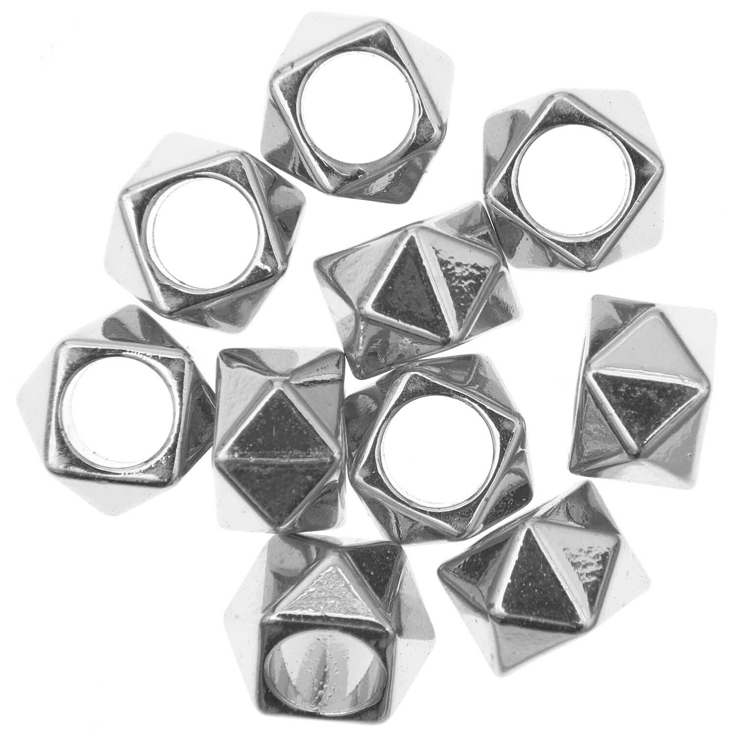 itoshii - Ponii Beads Polygone in Silber, 11x7mm, 10 Stück. Zehn polygonale Perlen in glänzendem Silber, ideal für Schmuckdesign.