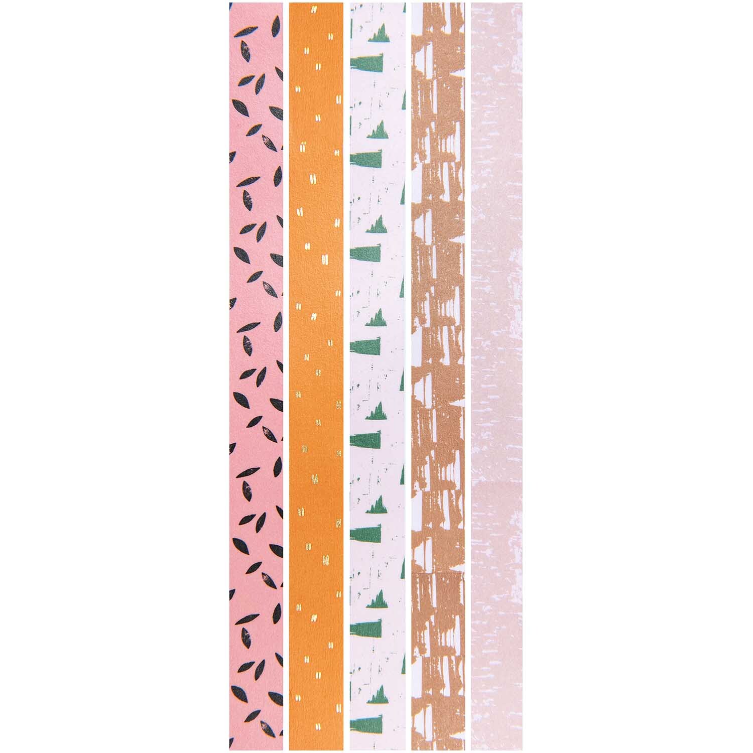 Paper Poetry Tape Set Struktur, 5-teilig, von Rico Design. Mehrfarbige Muster auf dekorativen Klebebändern. Ideal für kreative Projekte.