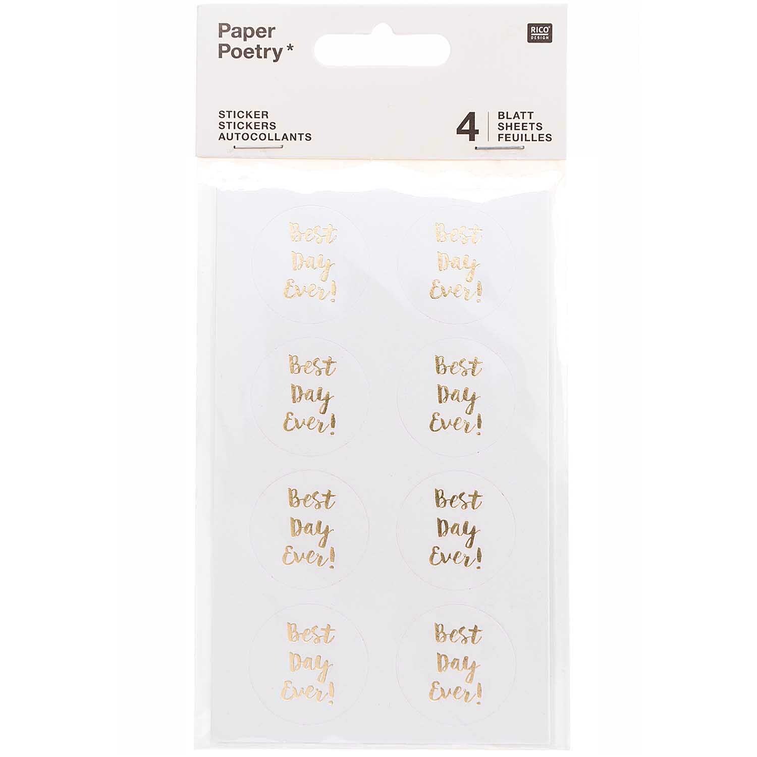 Paper Poetry Sticker Best Day Ever weiß 4 Blatt von Rico Design